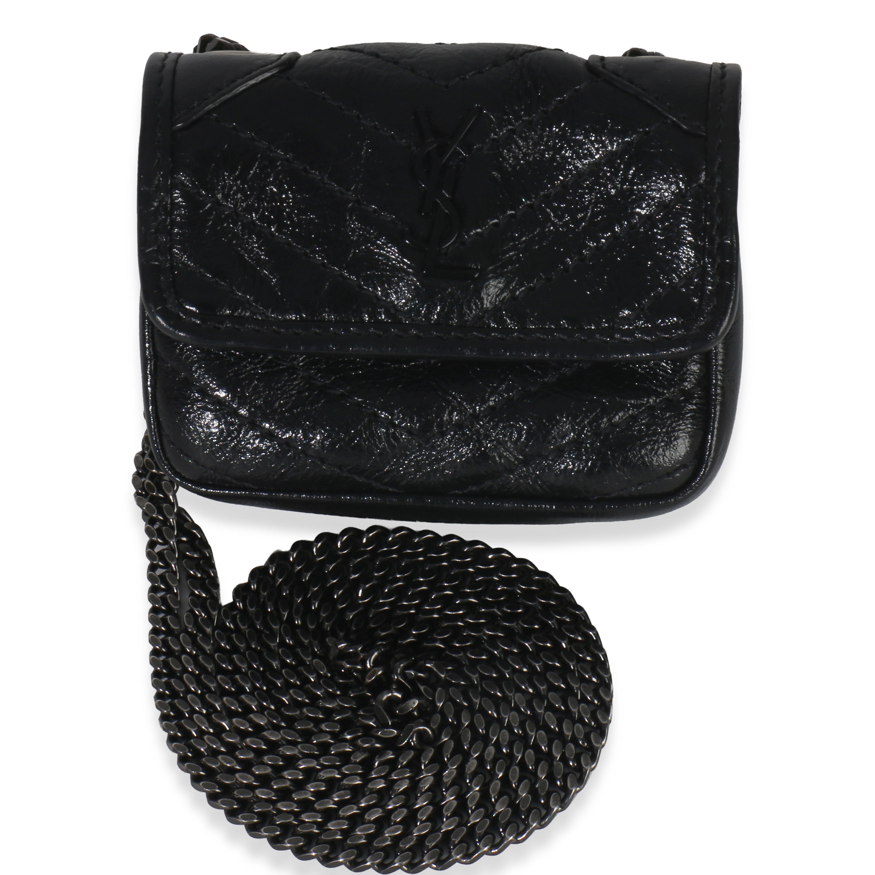 Black Crinkled Calfskin Matelasse Micro Niki Airpods Case