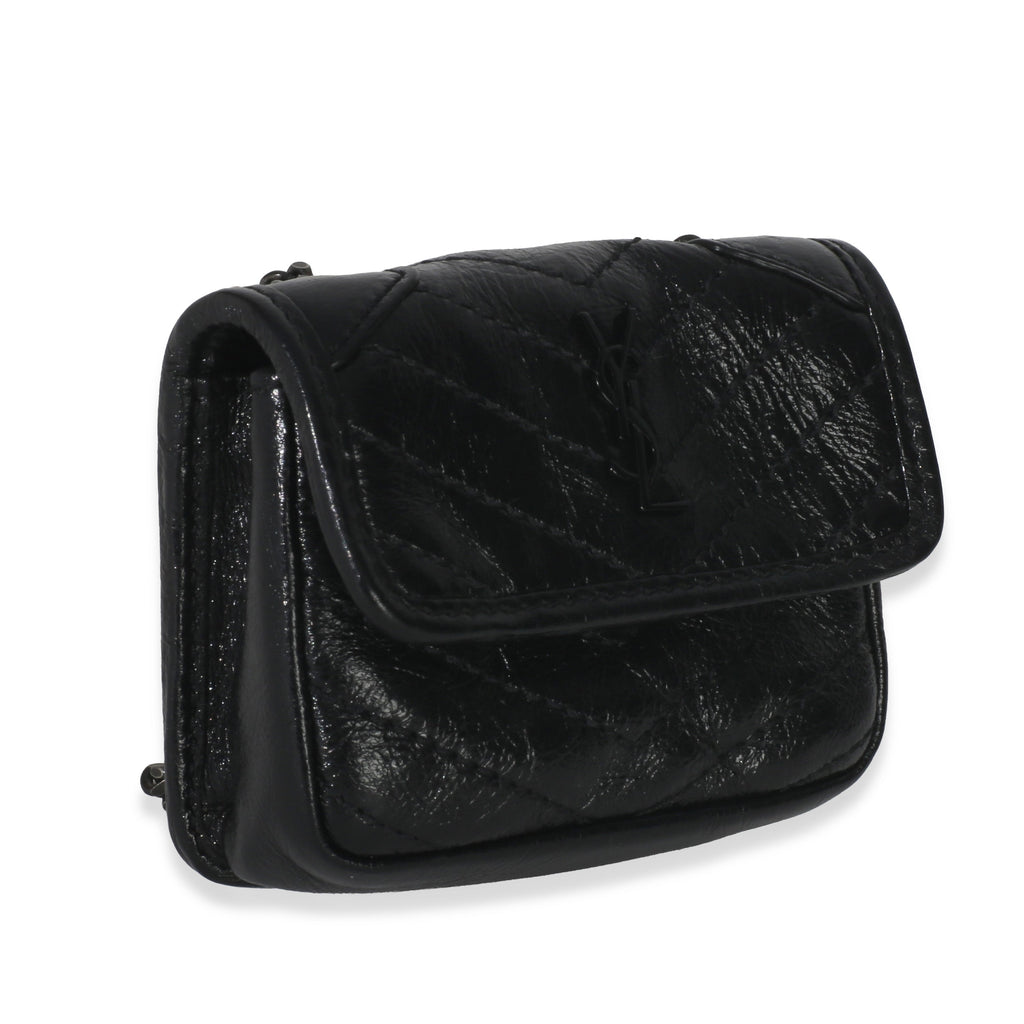 Black Crinkled Calfskin Matelasse Micro Niki Airpods Case