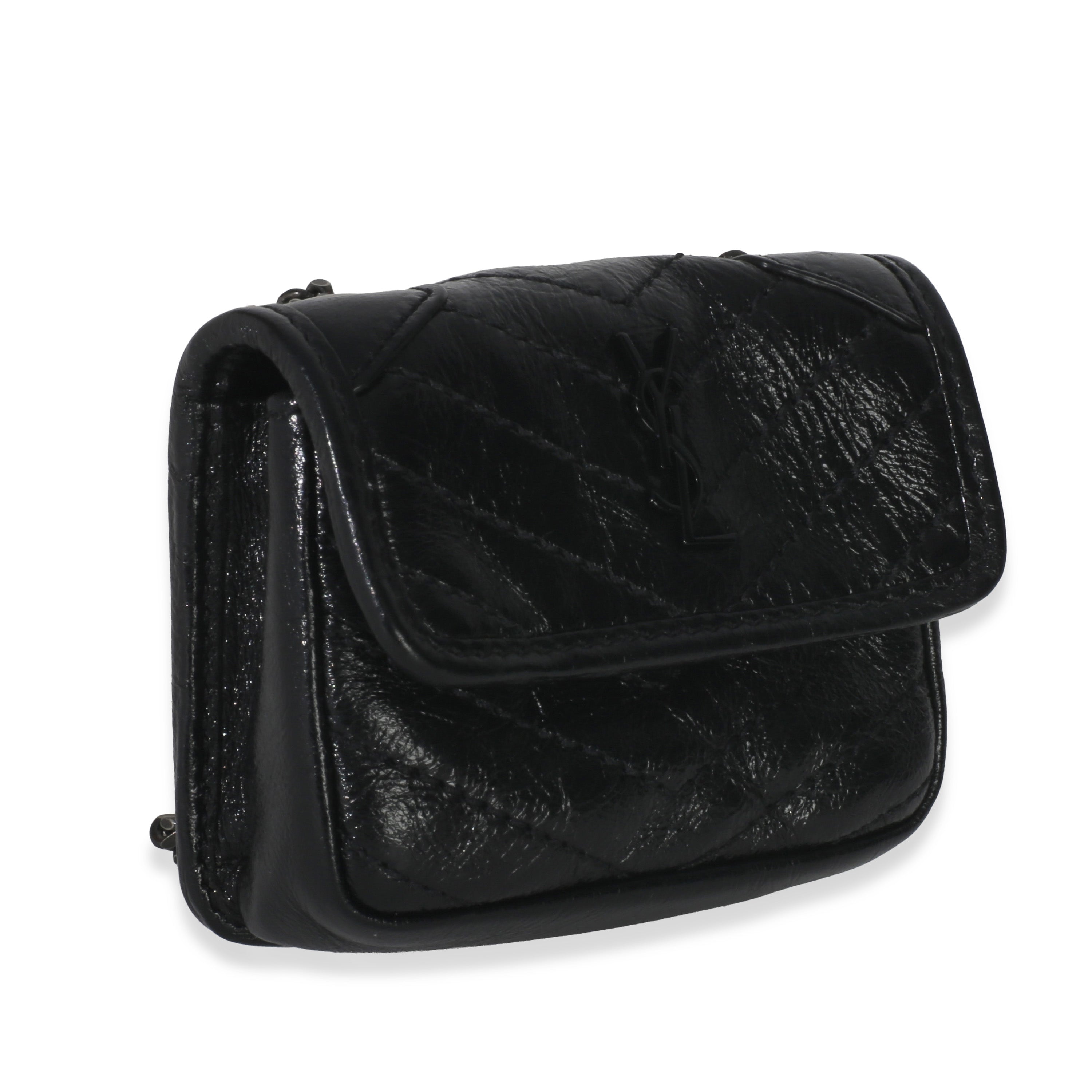 Black Crinkled Calfskin Matelasse Micro Niki Airpods Case