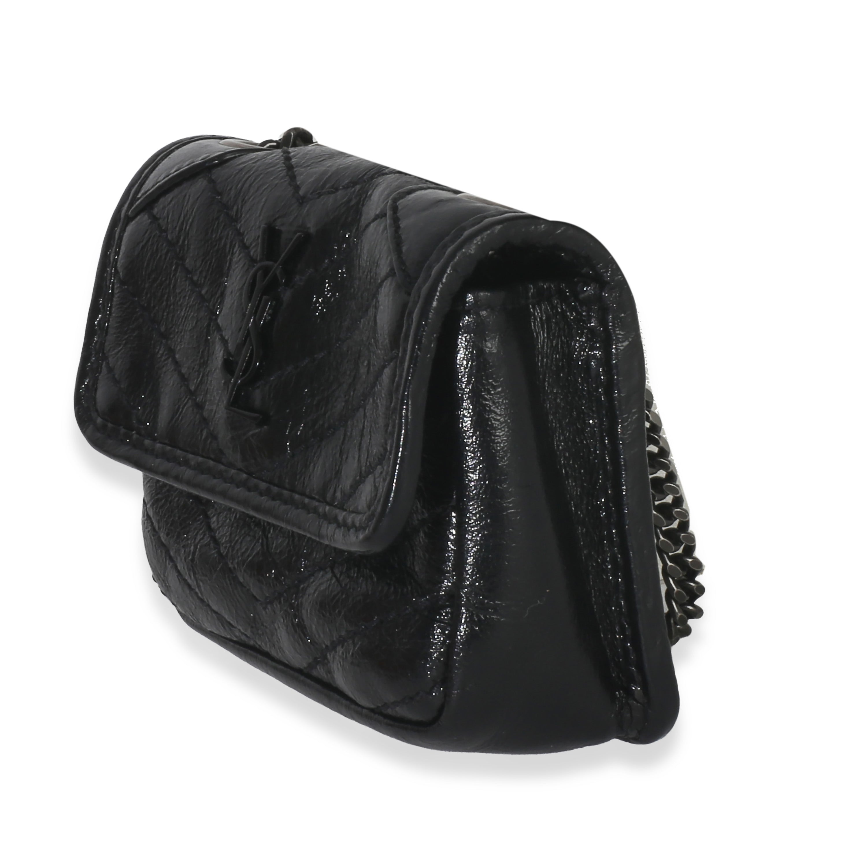 Black Crinkled Calfskin Matelasse Micro Niki Airpods Case
