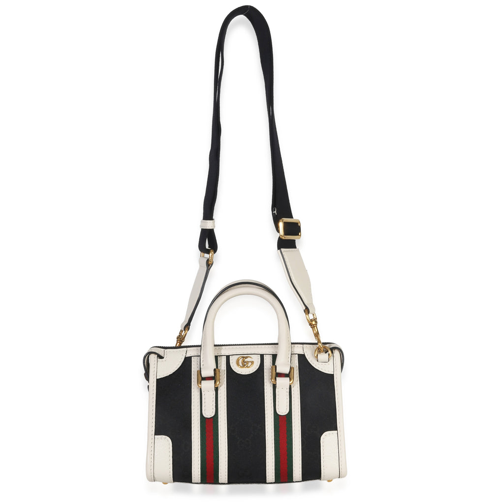 Black White Canvas Mini Double G Top Handle Bag