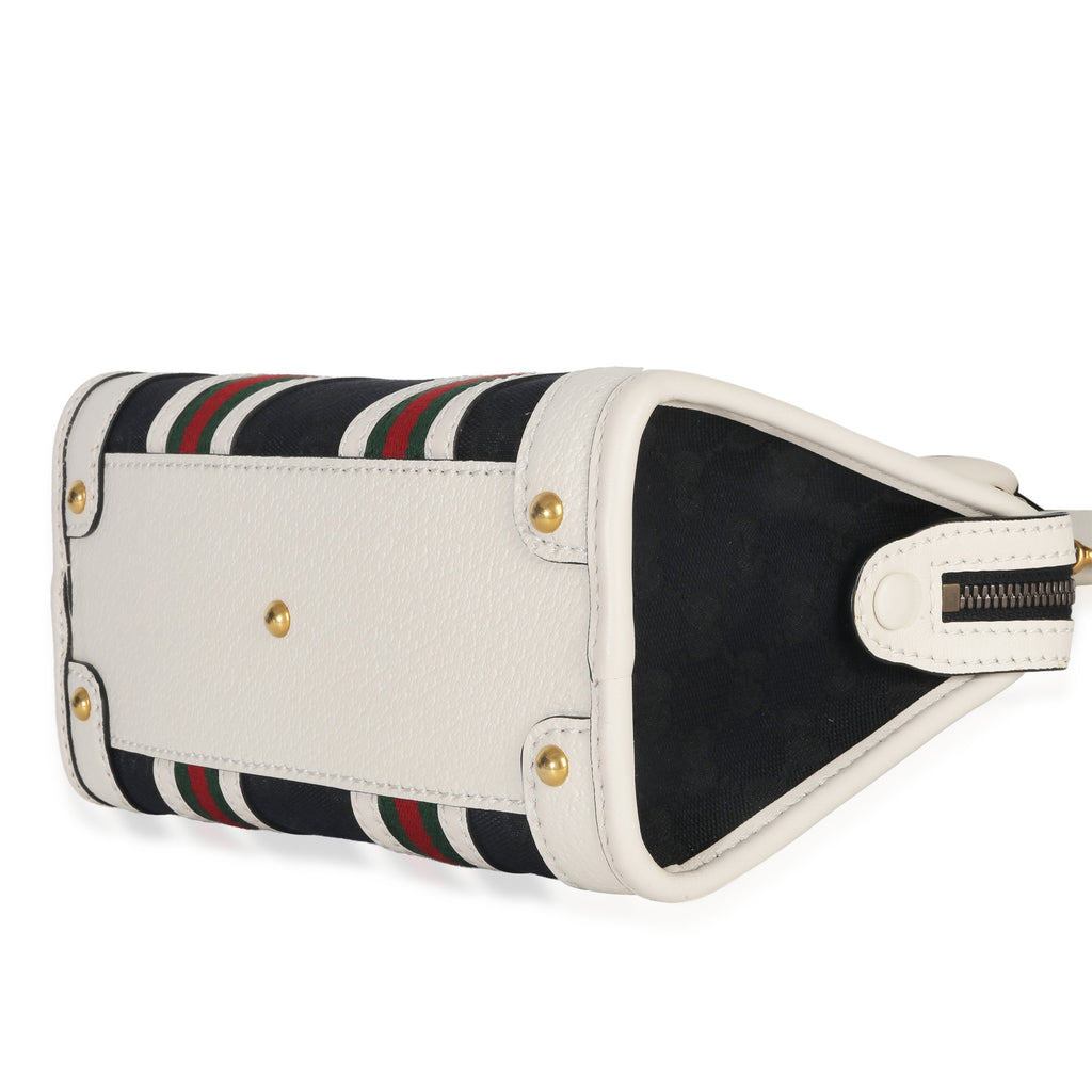 Black White Canvas Mini Double G Top Handle Bag