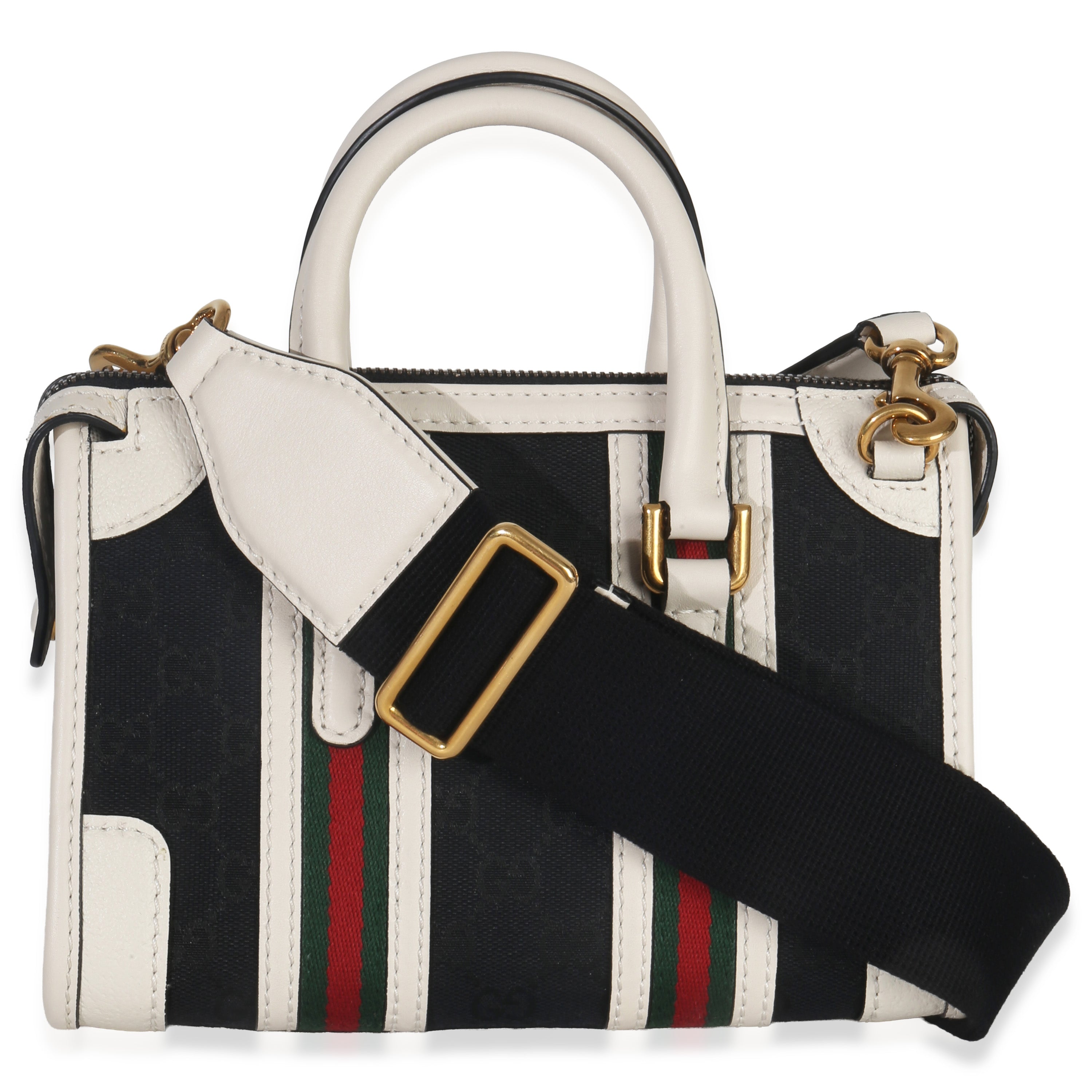 Black White Canvas Mini Double G Top Handle Bag