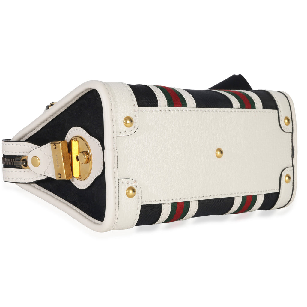 Black White Canvas Mini Double G Top Handle Bag