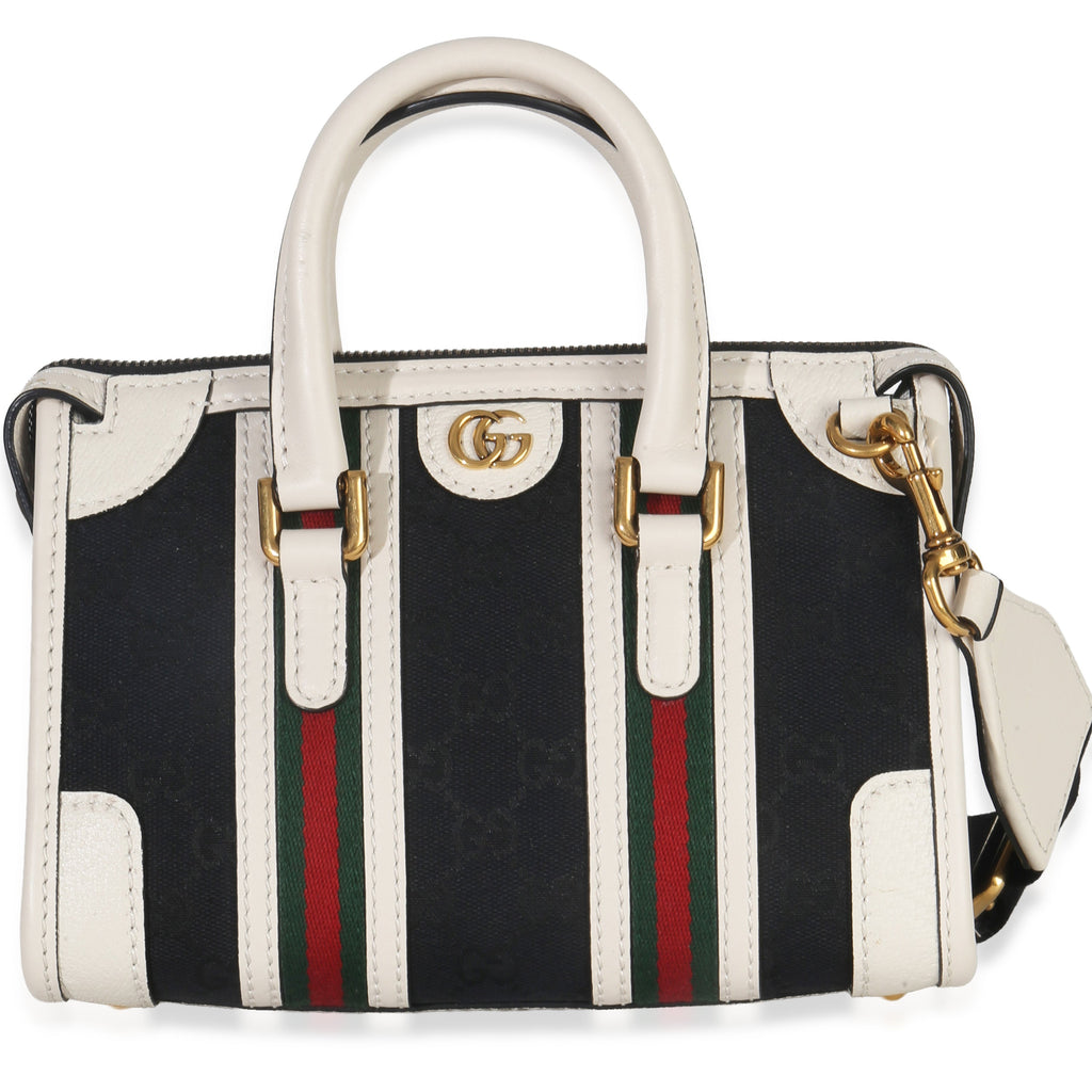 Black White Canvas Mini Double G Top Handle Bag