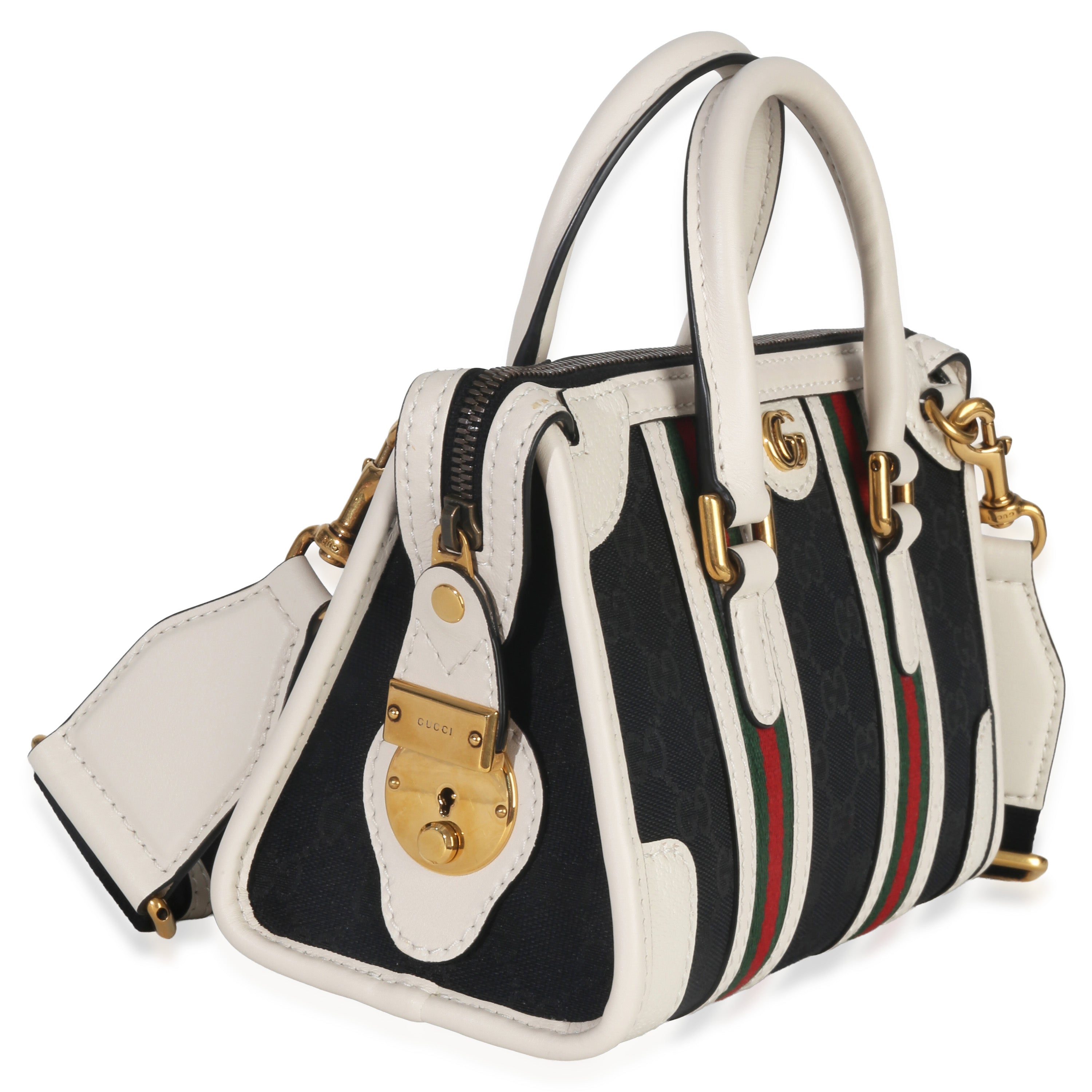 Black White Canvas Mini Double G Top Handle Bag