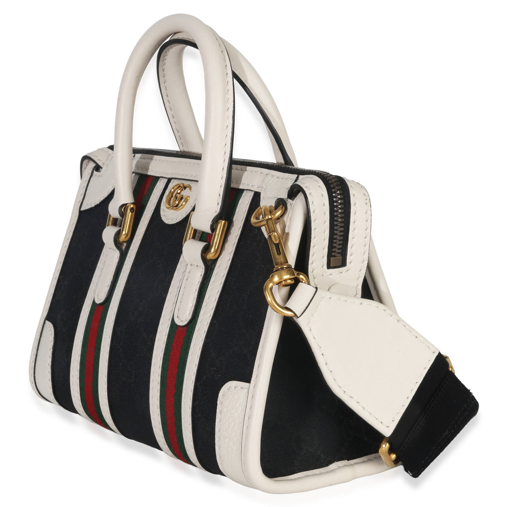 Black White Canvas Mini Double G Top Handle Bag