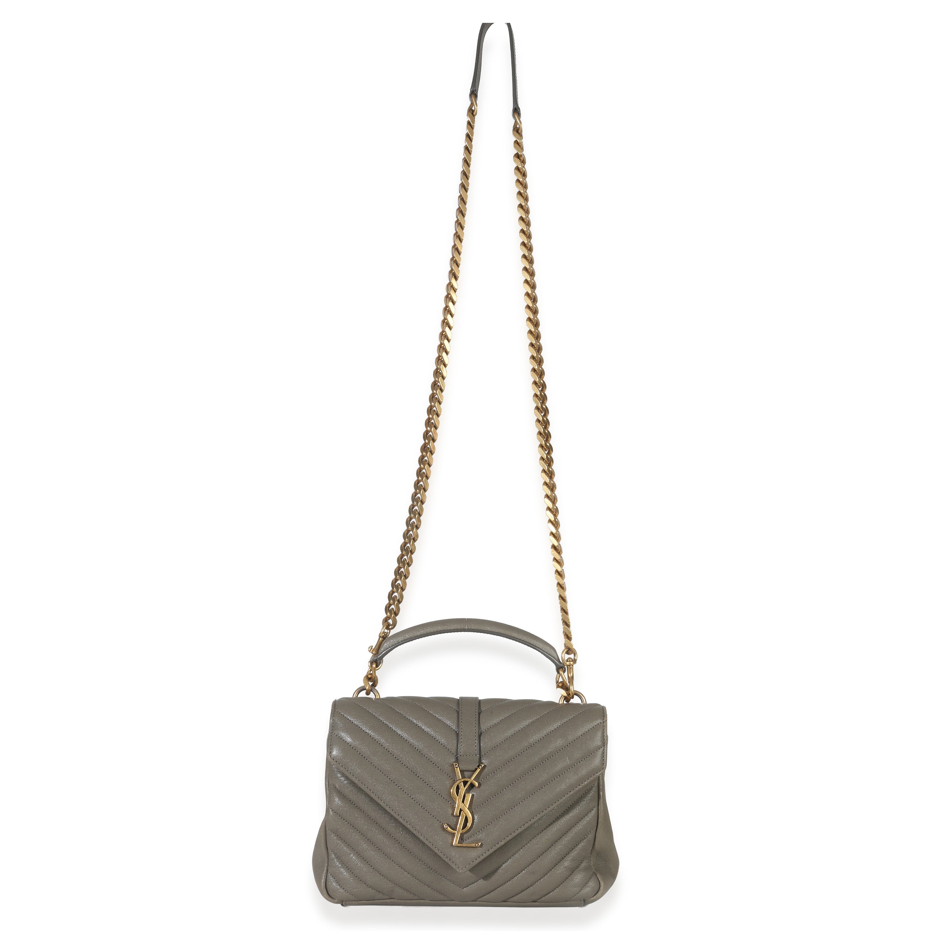 Taupe Sheepskin Matelasse Chevron Monogram Medium College Bag