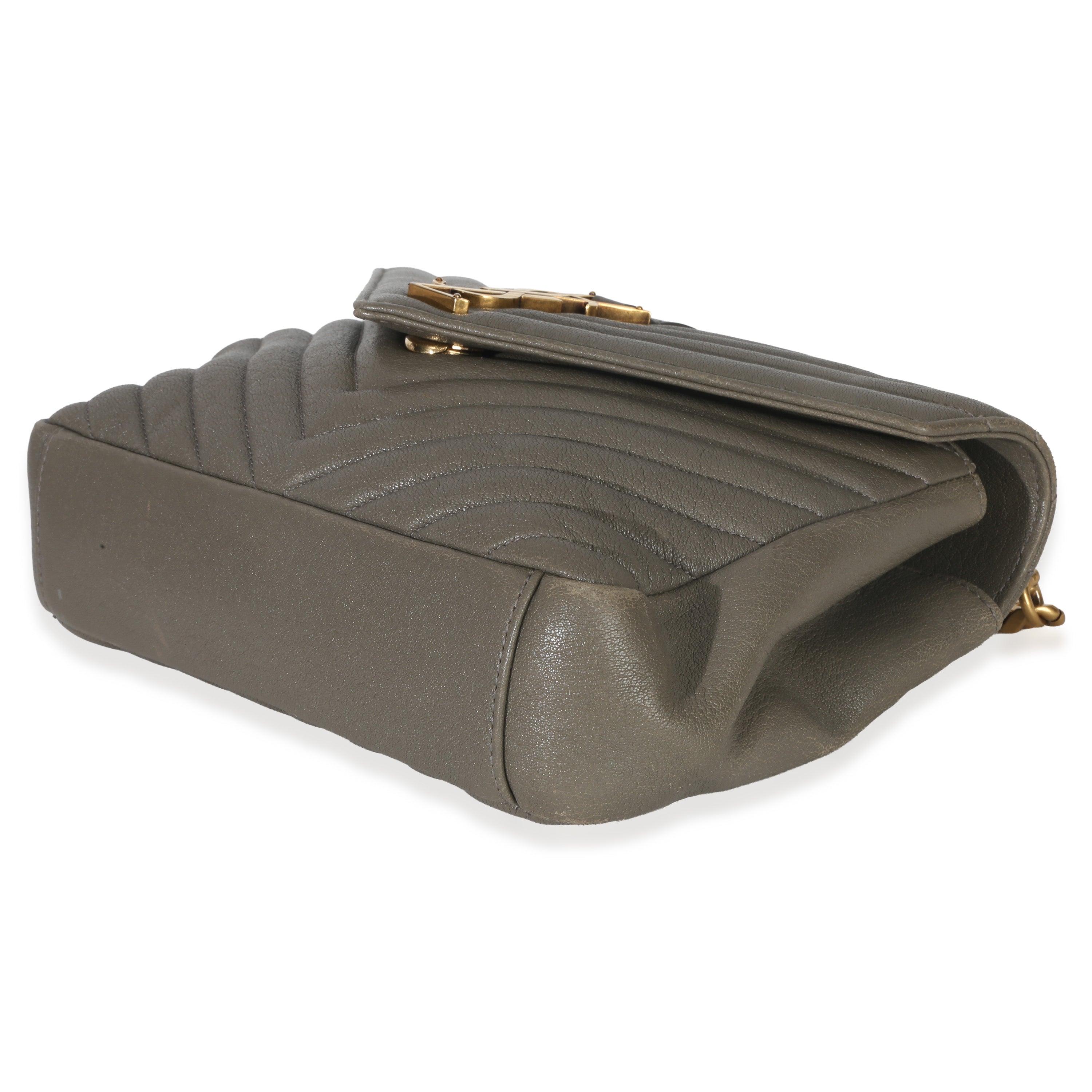 Taupe Sheepskin Matelasse Chevron Monogram Medium College Bag