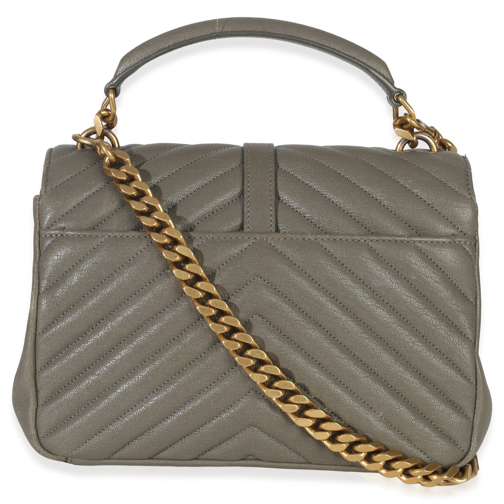 Taupe Sheepskin Matelasse Chevron Monogram Medium College Bag