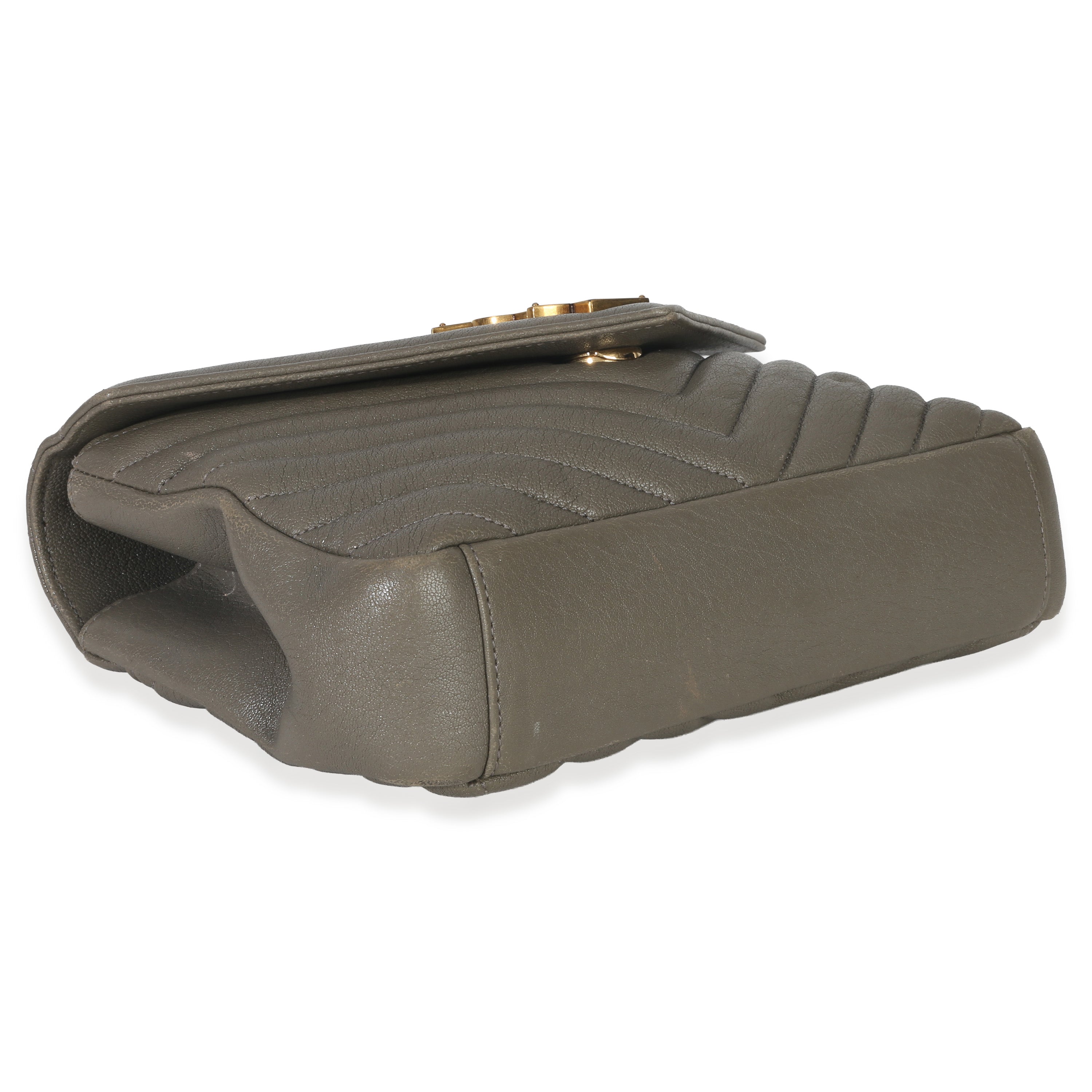 Taupe Sheepskin Matelasse Chevron Monogram Medium College Bag