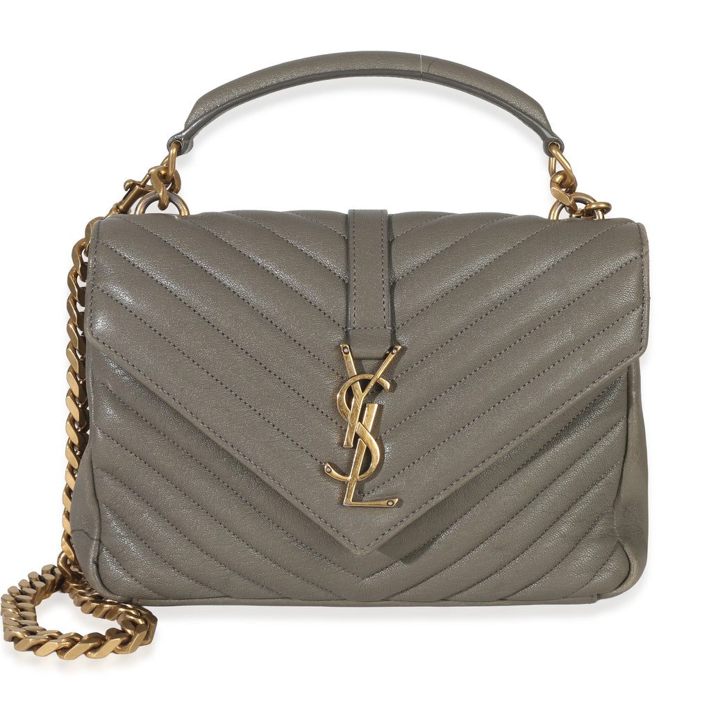 Taupe Sheepskin Matelasse Chevron Monogram Medium College Bag