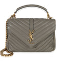 Taupe Sheepskin Matelasse Chevron Monogram Medium College Bag
