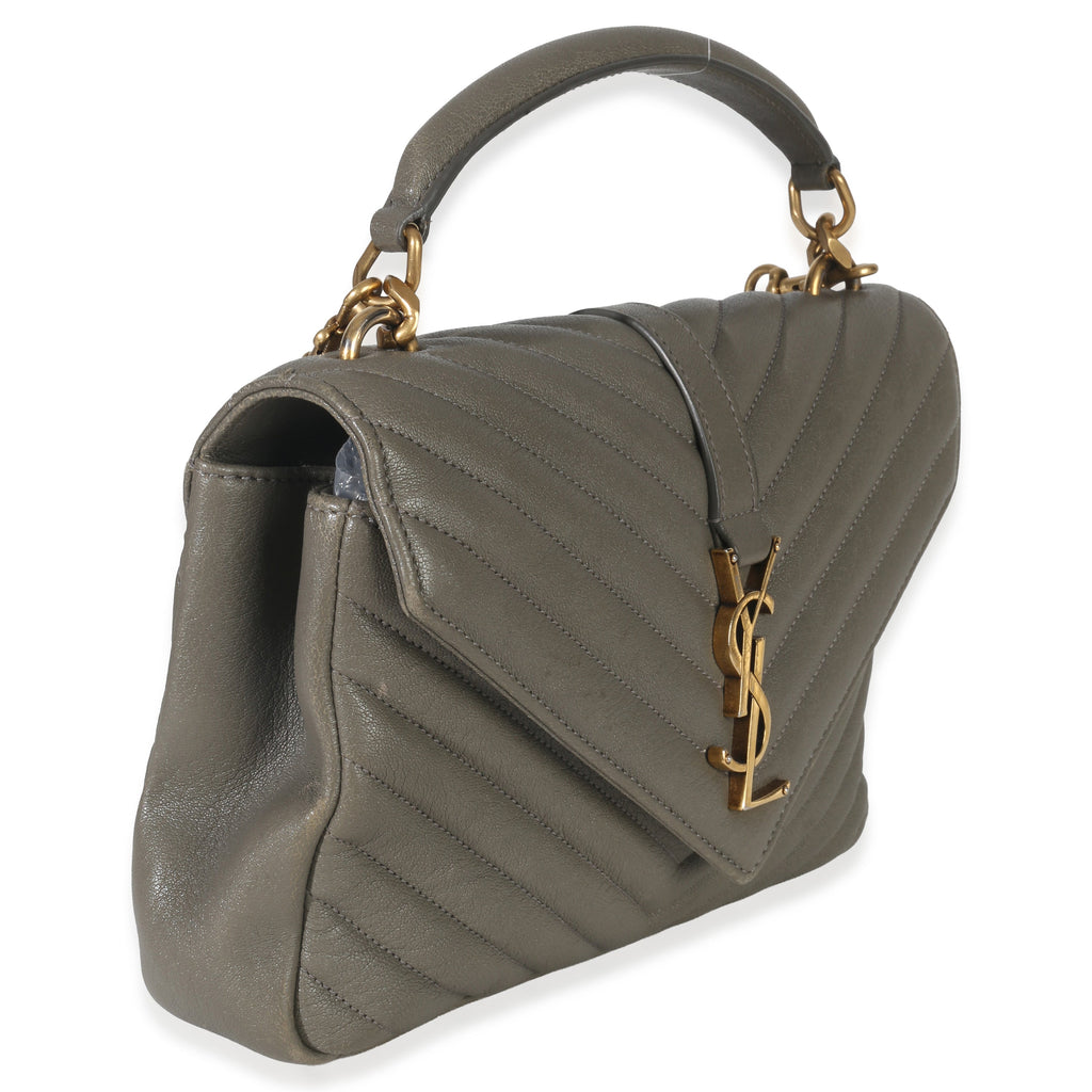 Taupe Sheepskin Matelasse Chevron Monogram Medium College Bag