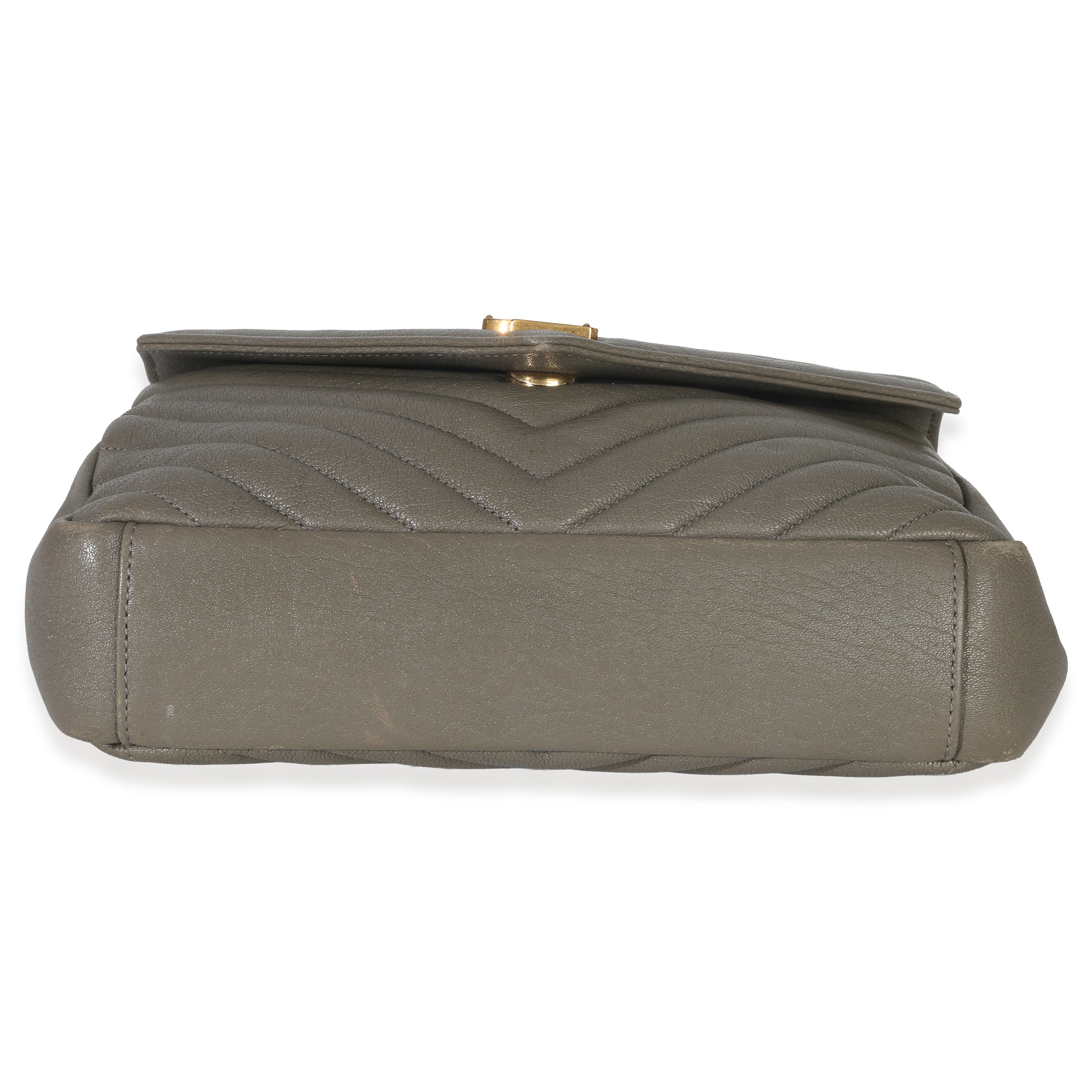Taupe Sheepskin Matelasse Chevron Monogram Medium College Bag