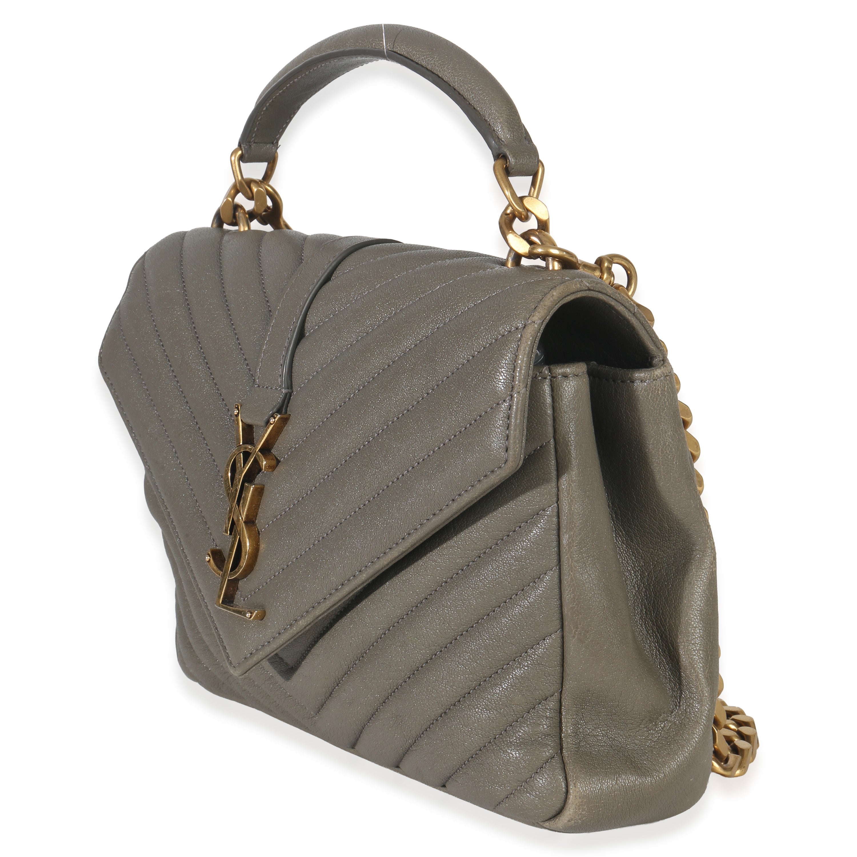 Taupe Sheepskin Matelasse Chevron Monogram Medium College Bag