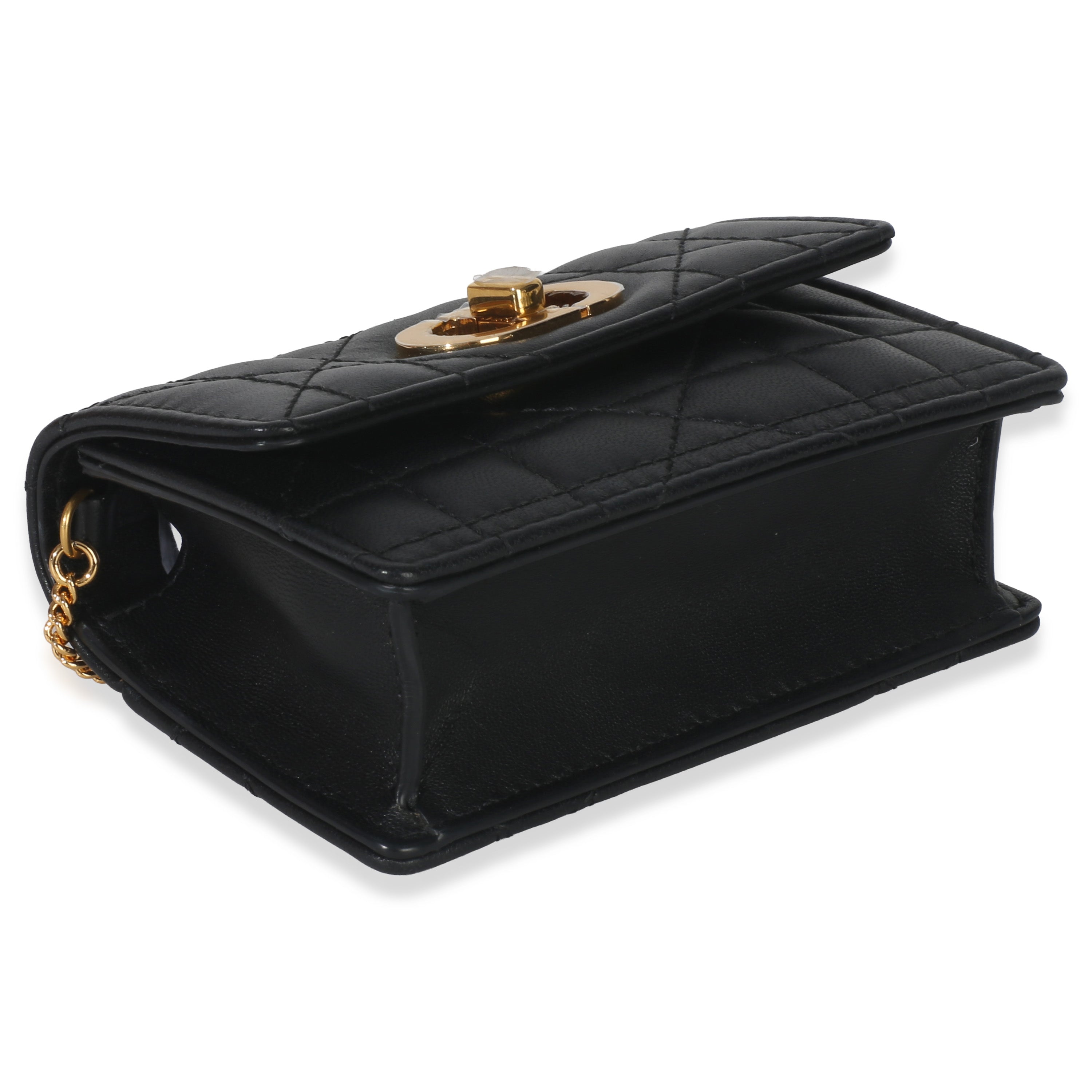 Black Macrocannage Calfskin Micro Miss Caro Chain Bag
