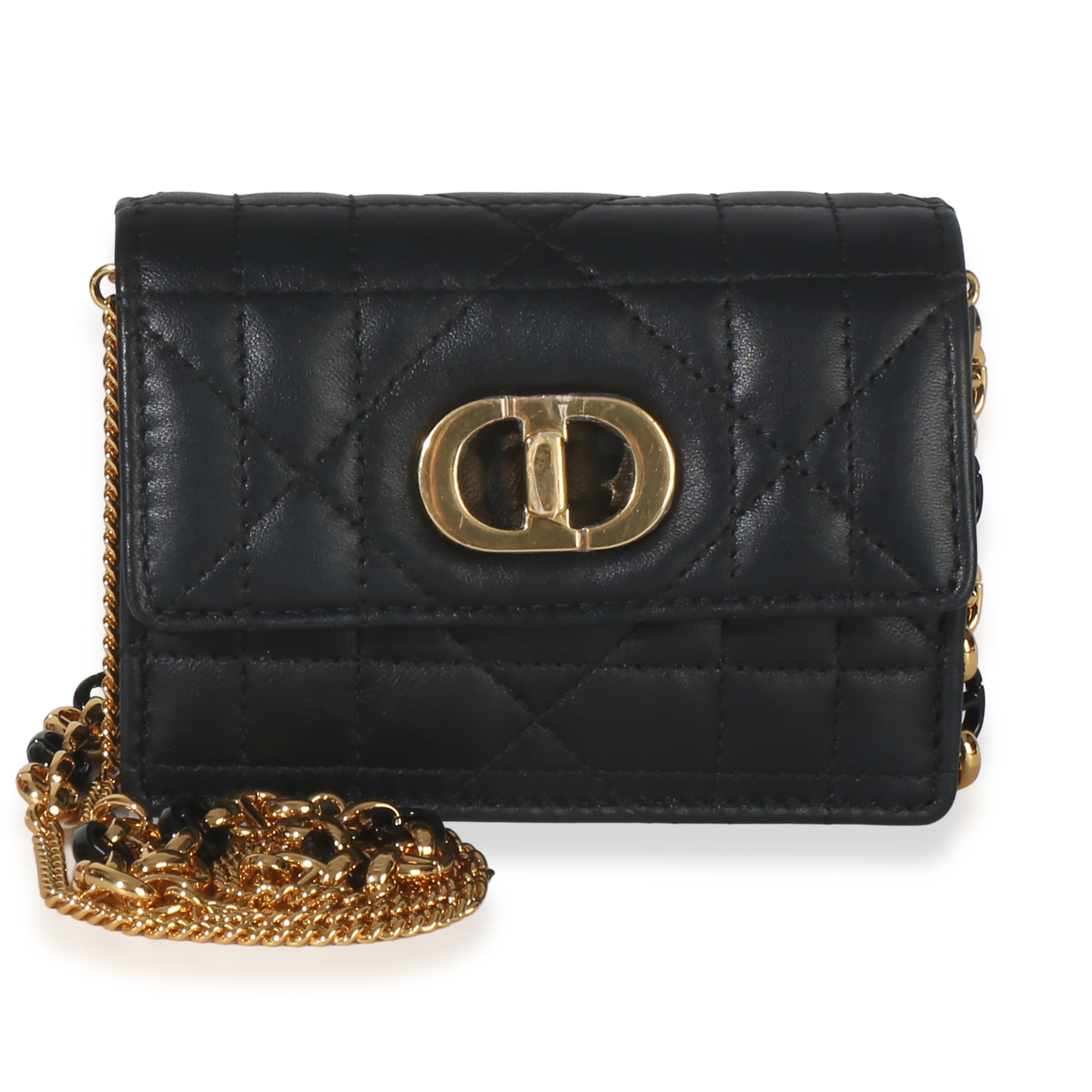 Black Macrocannage Calfskin Micro Miss Caro Chain Bag