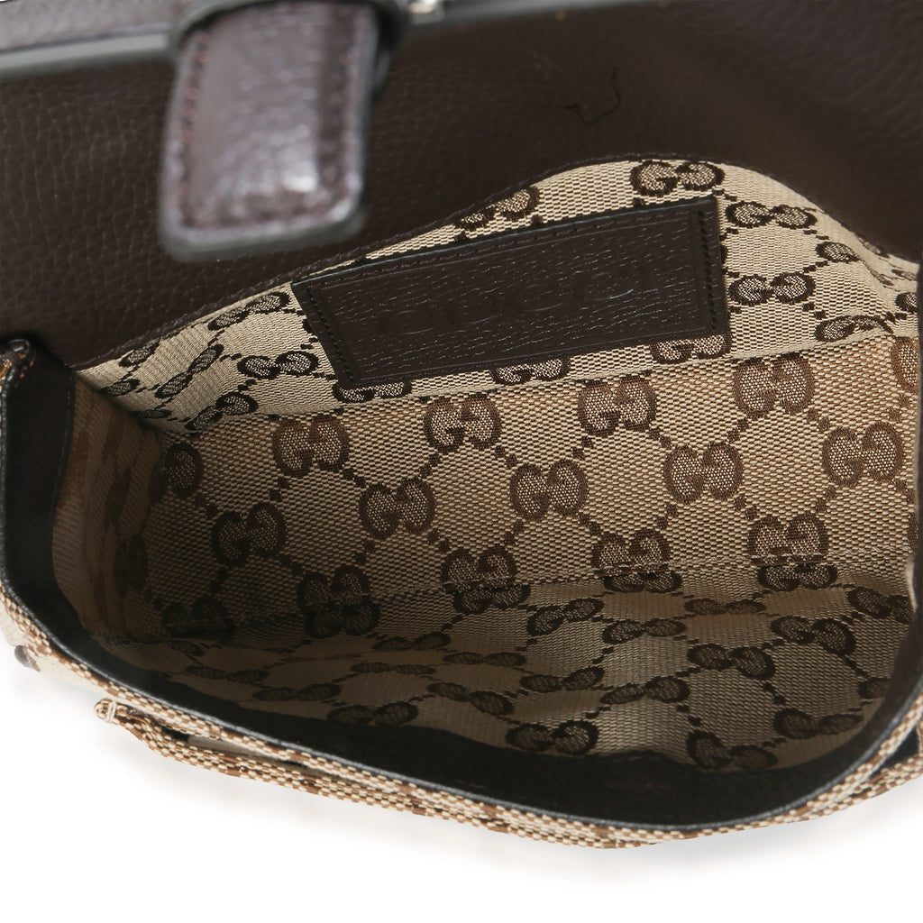 Beige Ebony GG Monogram Canvas Mini Buckle Crossbody Bag