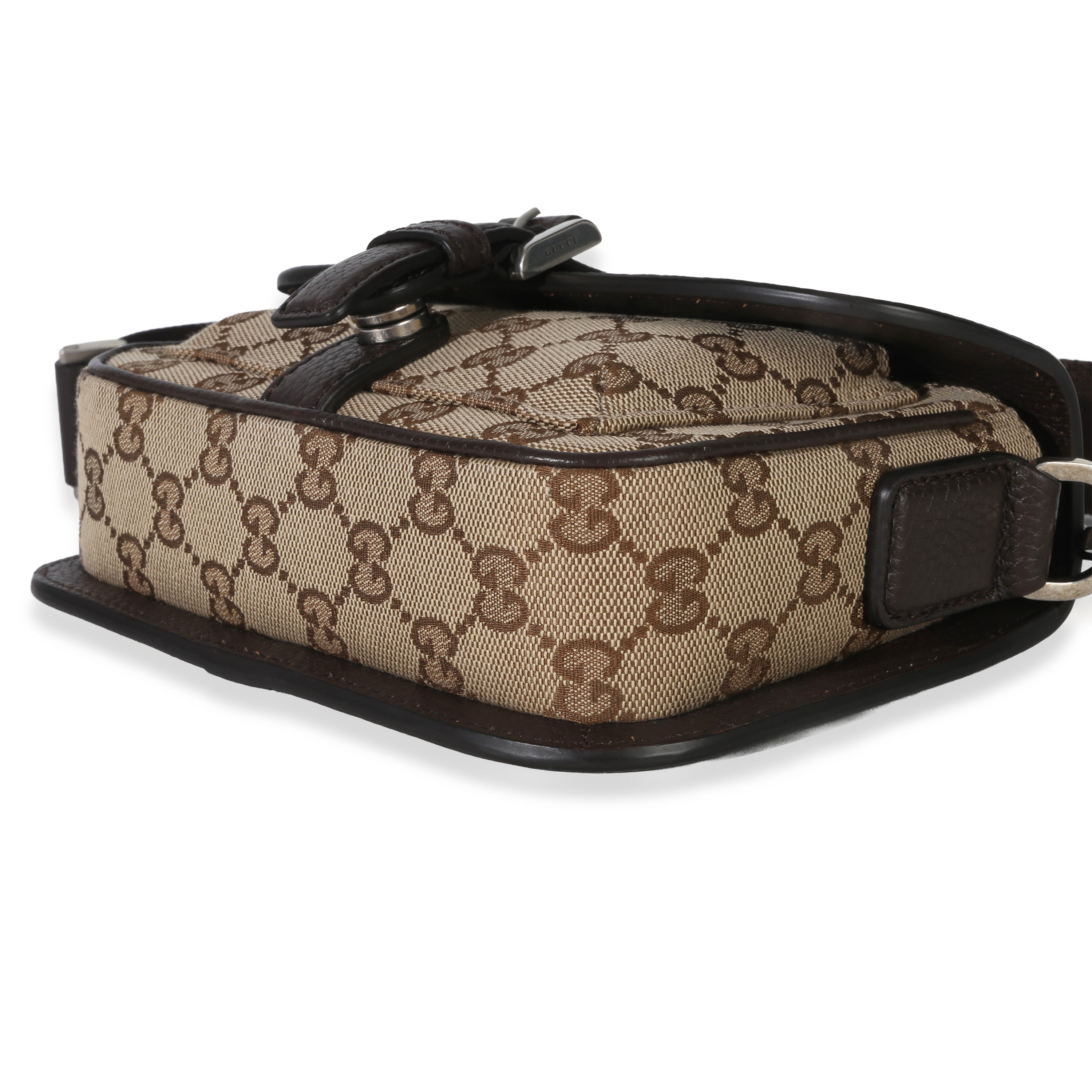 Beige Ebony GG Monogram Canvas Mini Buckle Crossbody Bag