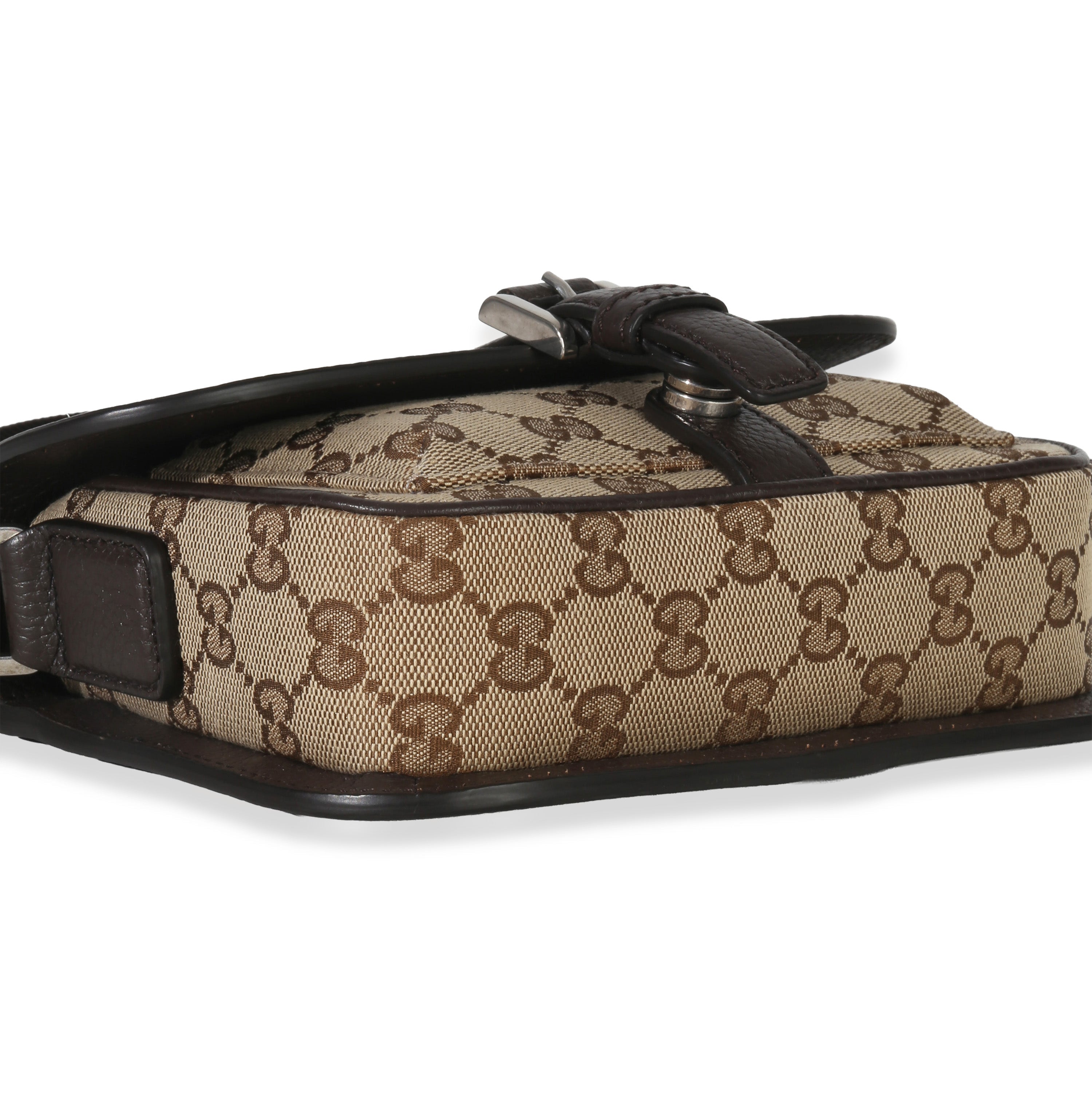 Beige Ebony GG Monogram Canvas Mini Buckle Crossbody Bag