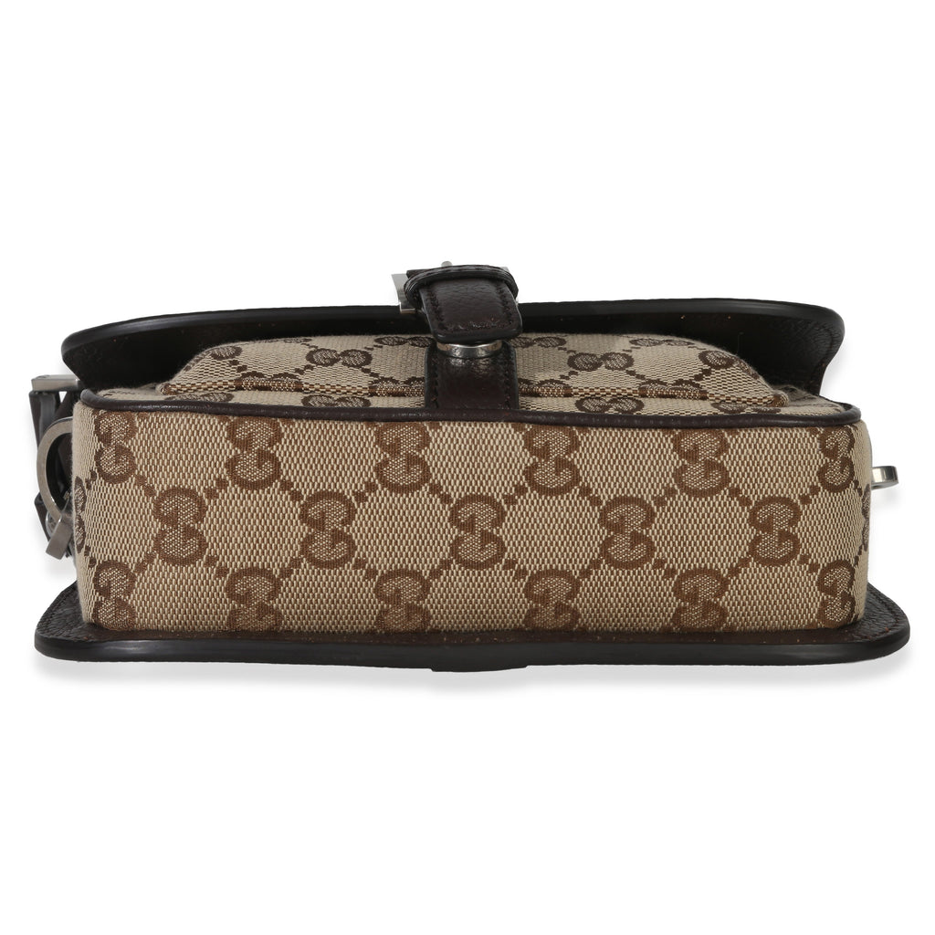 Beige Ebony GG Monogram Canvas Mini Buckle Crossbody Bag