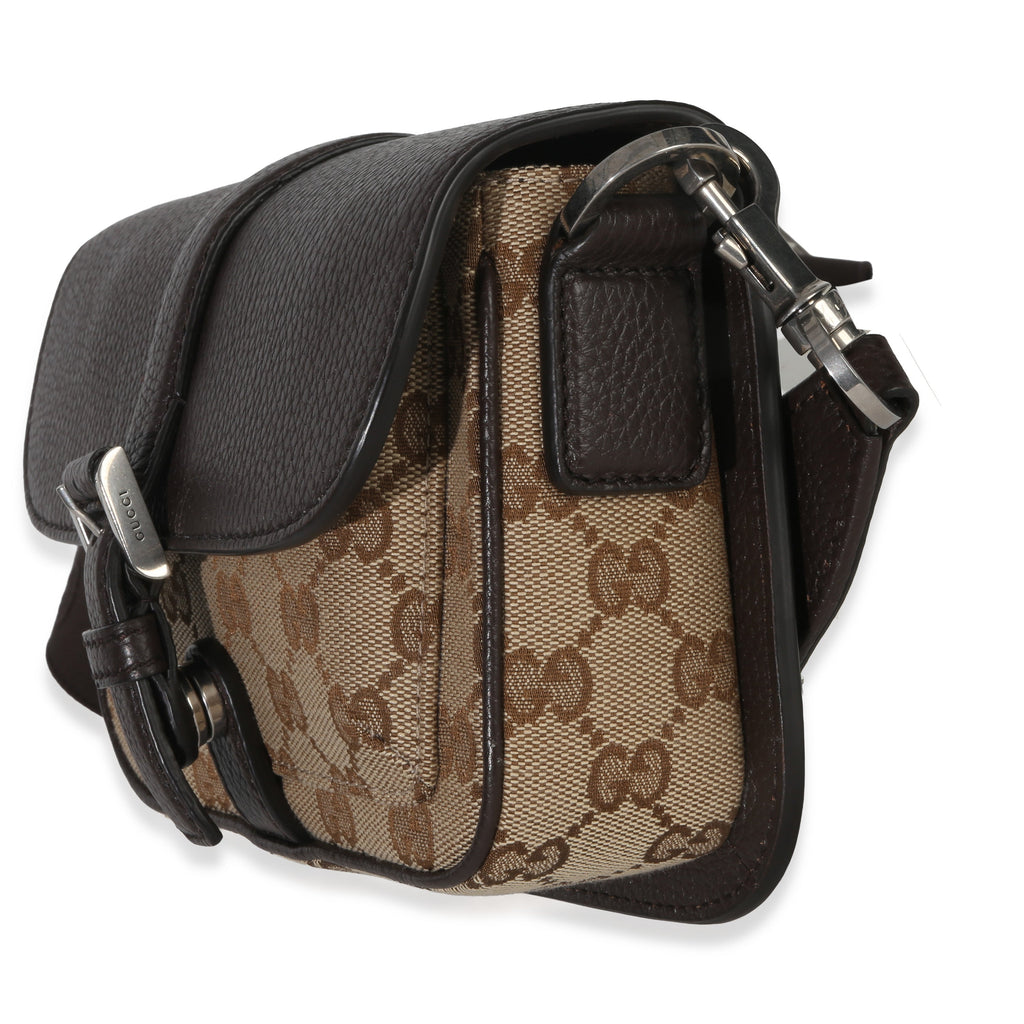 Beige Ebony GG Monogram Canvas Mini Buckle Crossbody Bag
