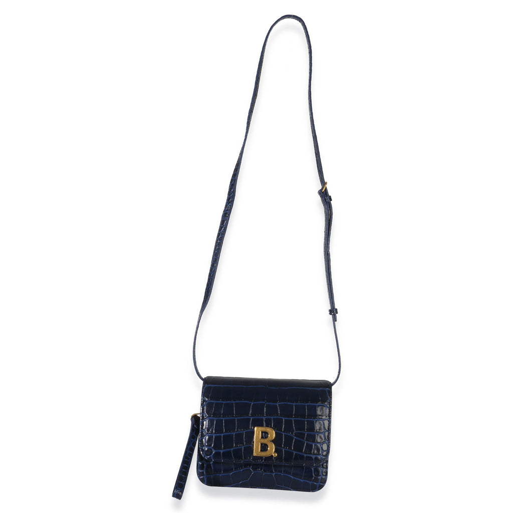 B. Navy Croc Small Shoulder Bag