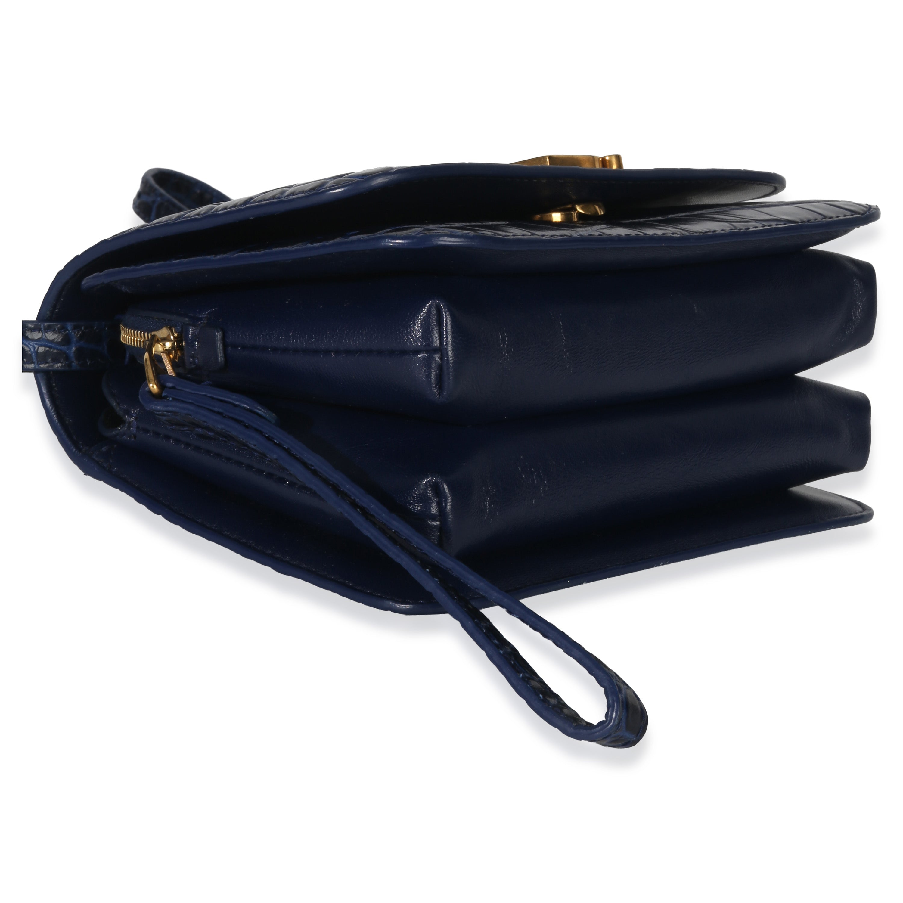B. Navy Croc Small Shoulder Bag