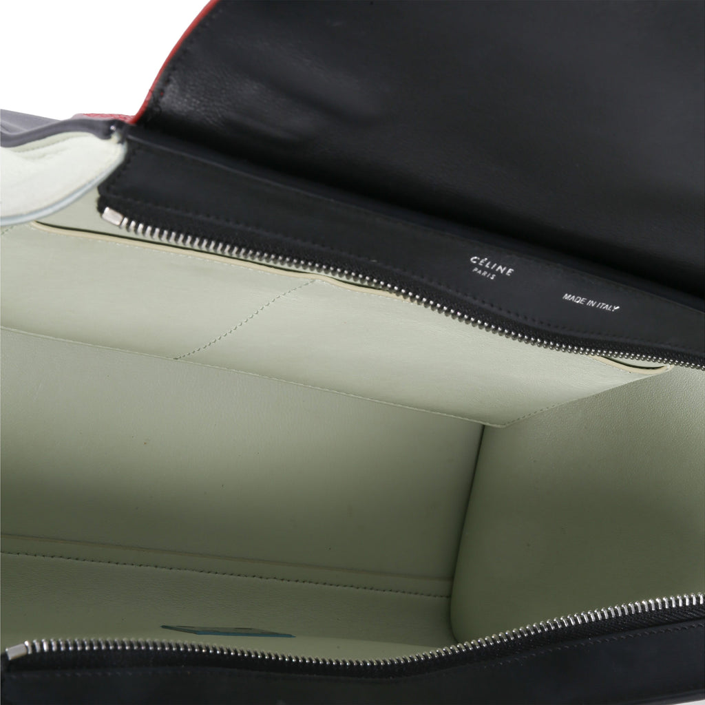 Red Black White Grained Calfskin Small Trapeze Bag