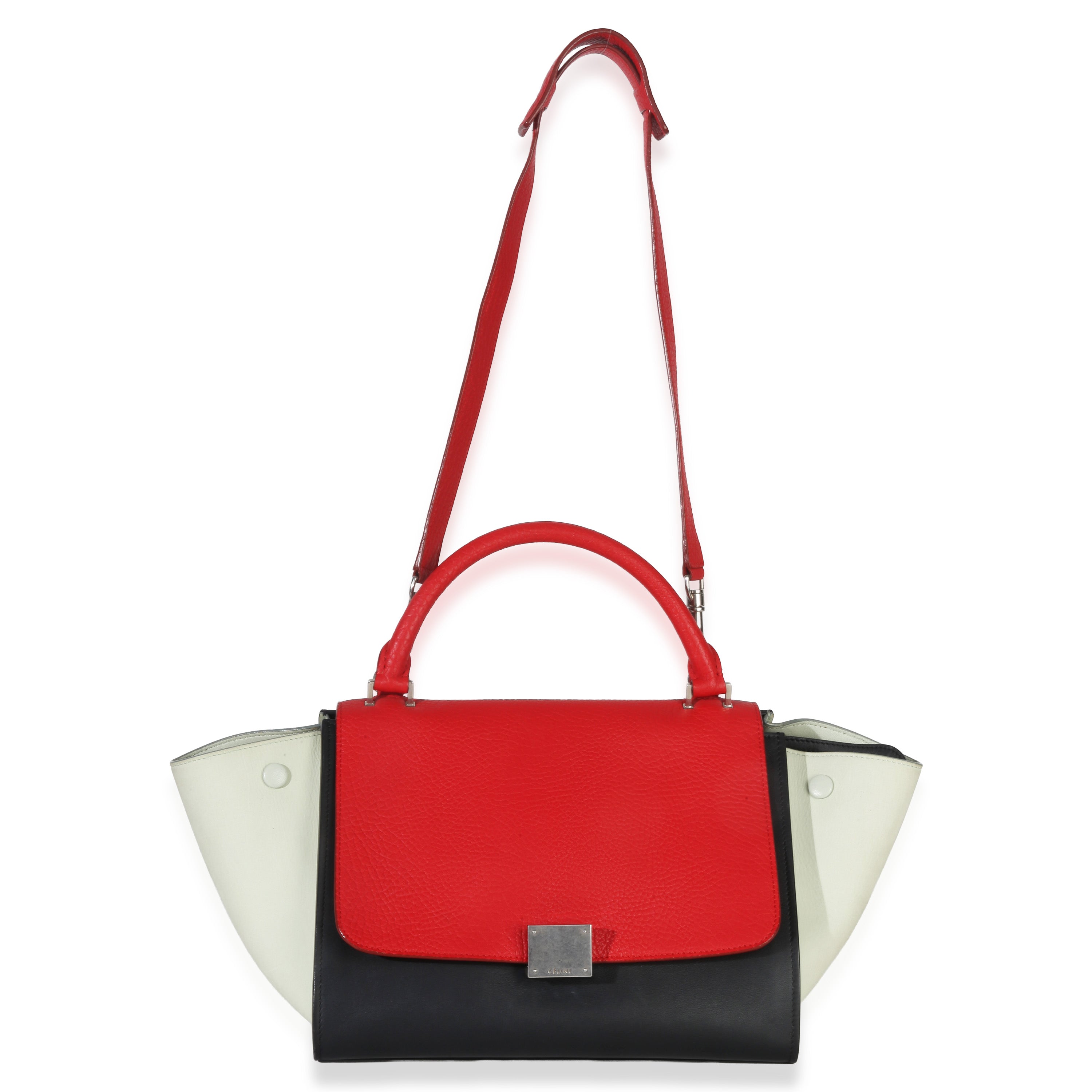 Red Black White Grained Calfskin Small Trapeze Bag