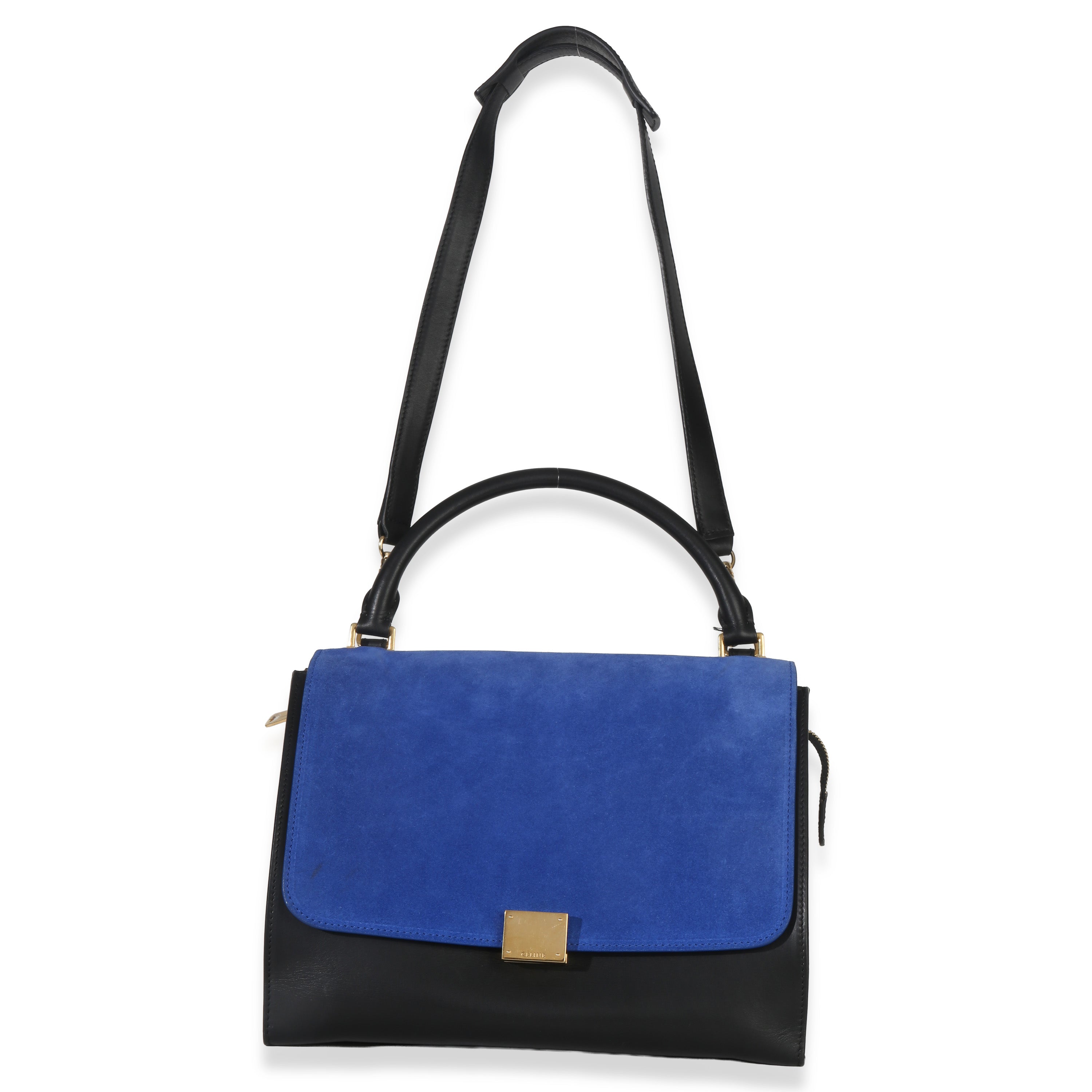 Blue Black Cream Suede Grained Calfskin Small Trapeze Bag