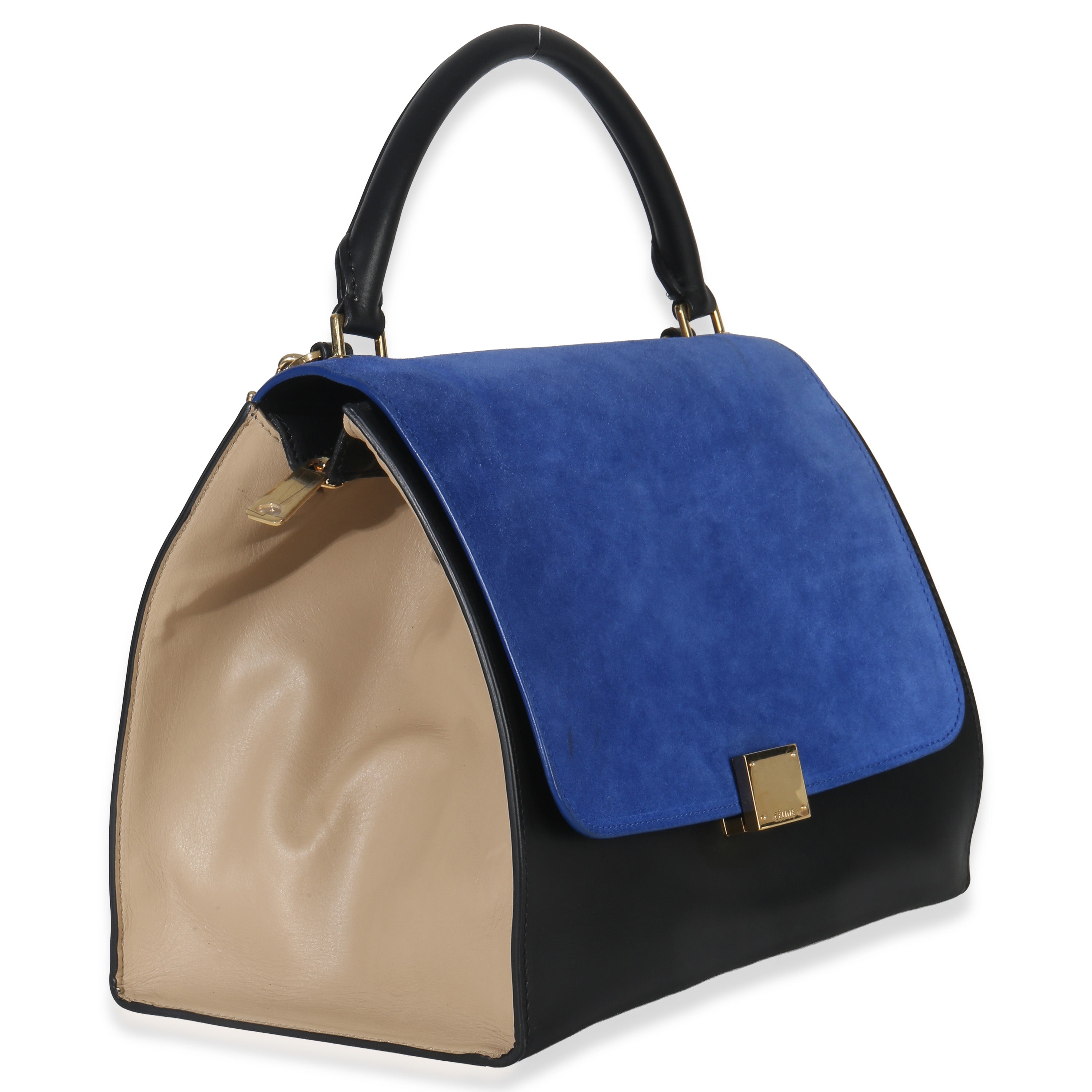 Blue Black Cream Suede Grained Calfskin Small Trapeze Bag