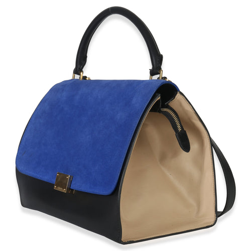 Blue Black Cream Suede Grained Calfskin Small Trapeze Bag