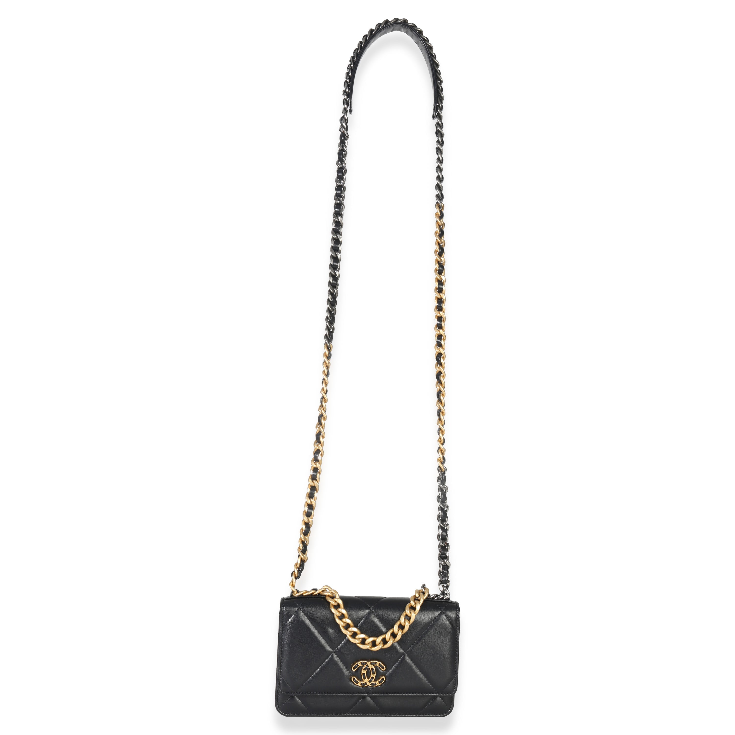 Black Quilted Lambskin Chanel 19 Wallet On Chain