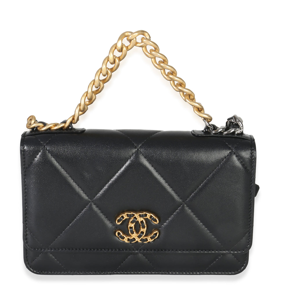 Black Quilted Lambskin Chanel 19 Wallet On Chain