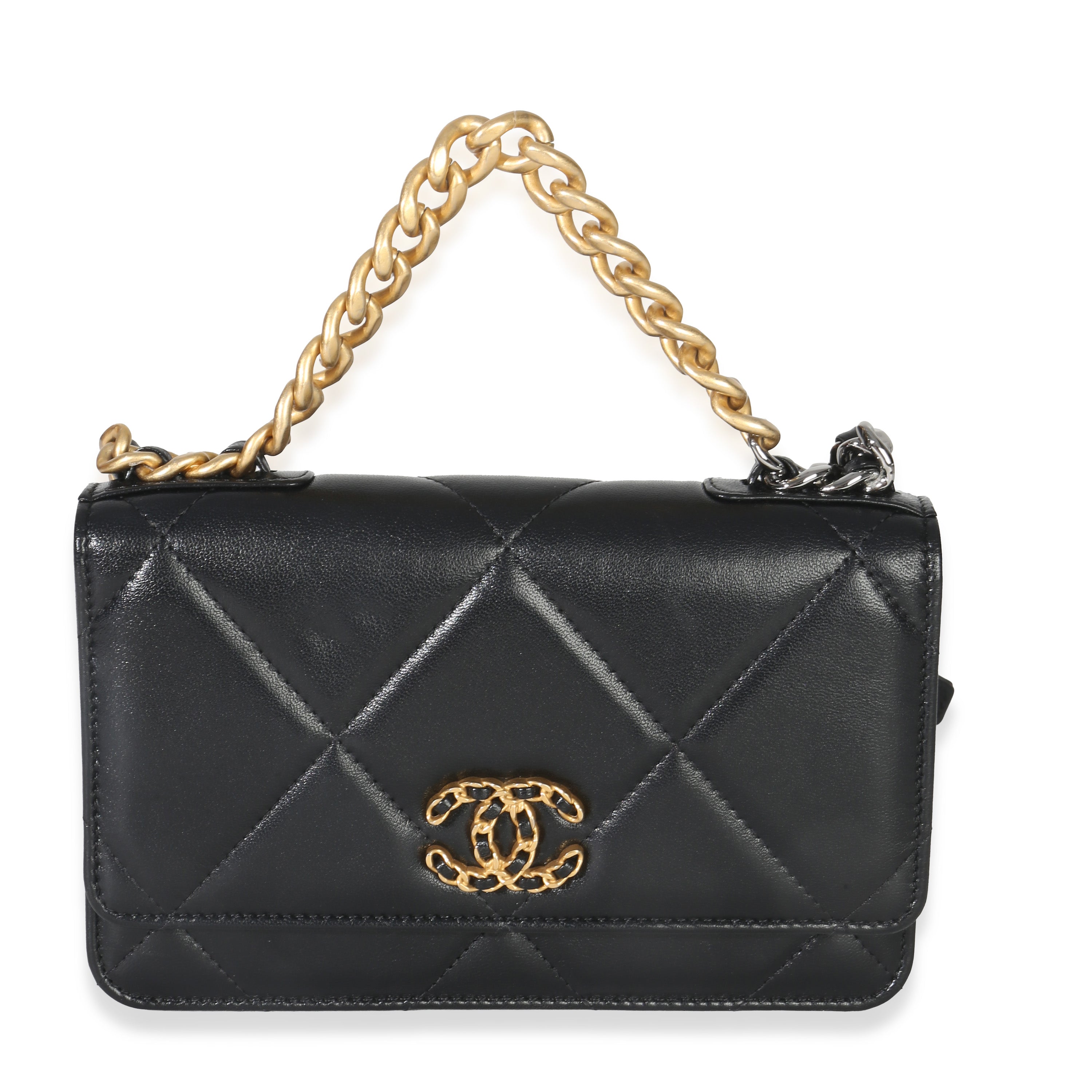 Black Quilted Lambskin Chanel 19 Wallet On Chain