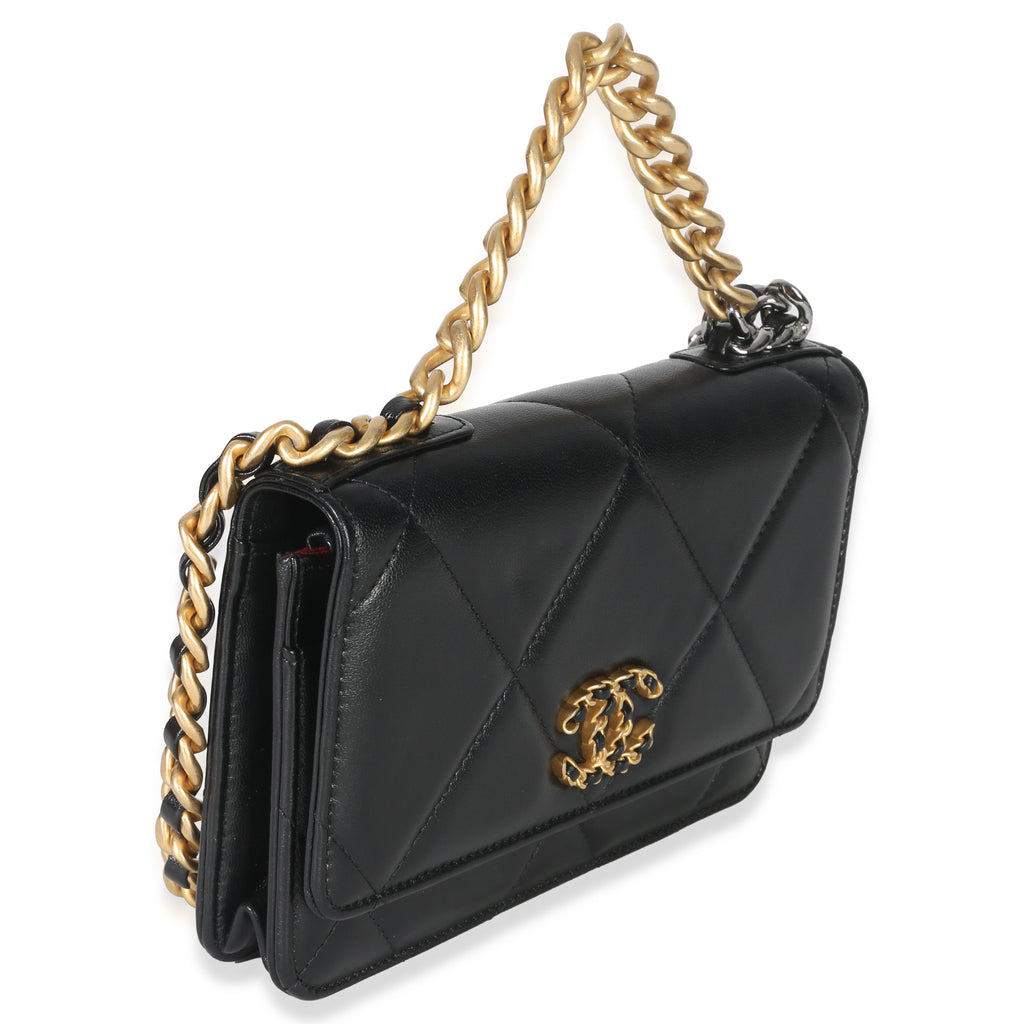 Black Quilted Lambskin Chanel 19 Wallet On Chain