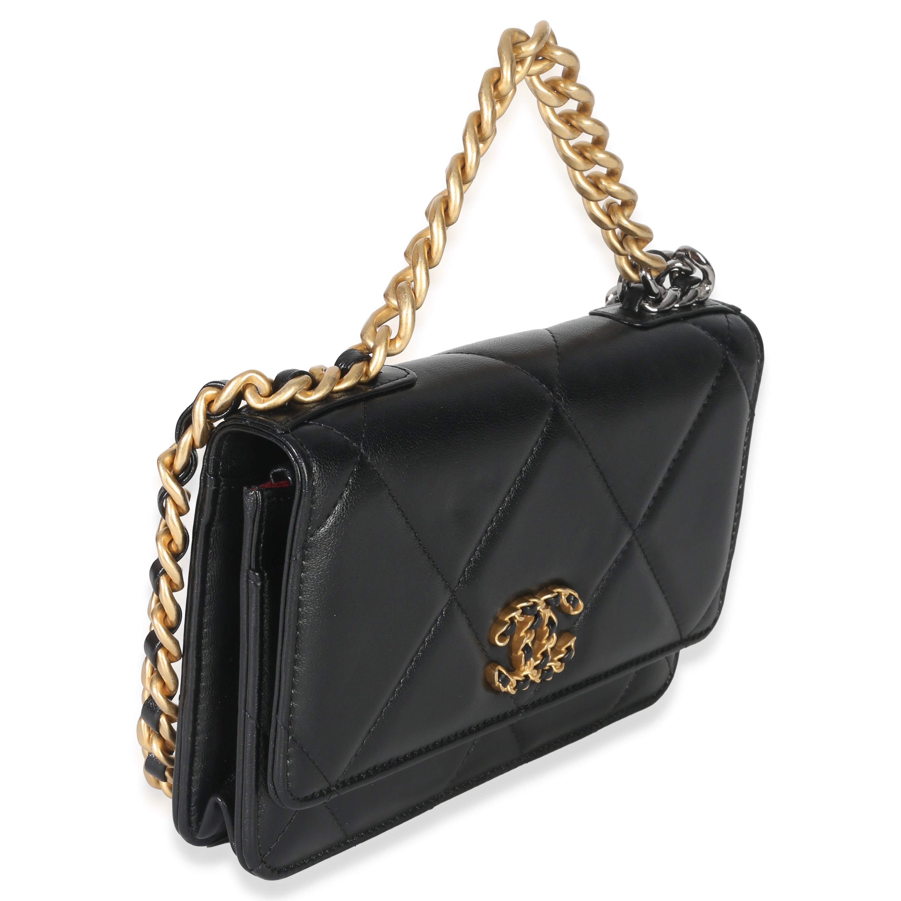 Black Quilted Lambskin Chanel 19 Wallet On Chain