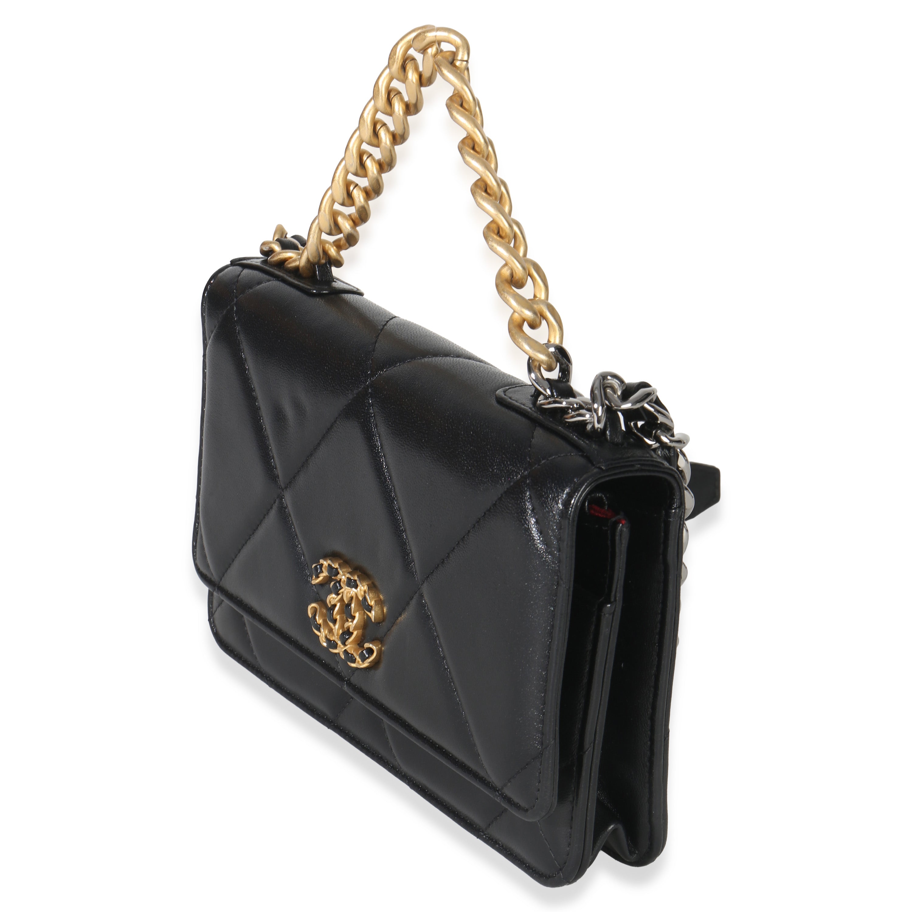 Black Quilted Lambskin Chanel 19 Wallet On Chain