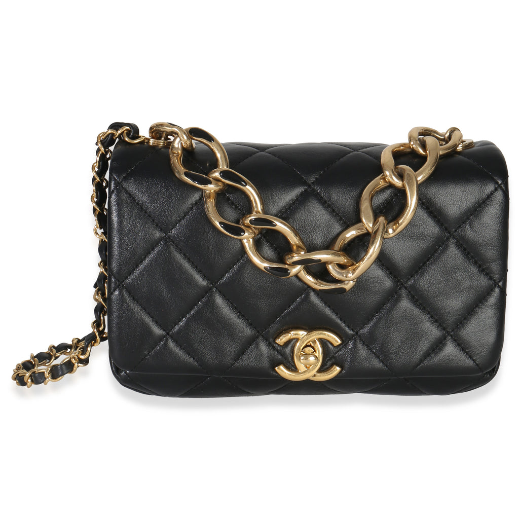 Black Quilted Lambskin Small Colour Match Flap Bag