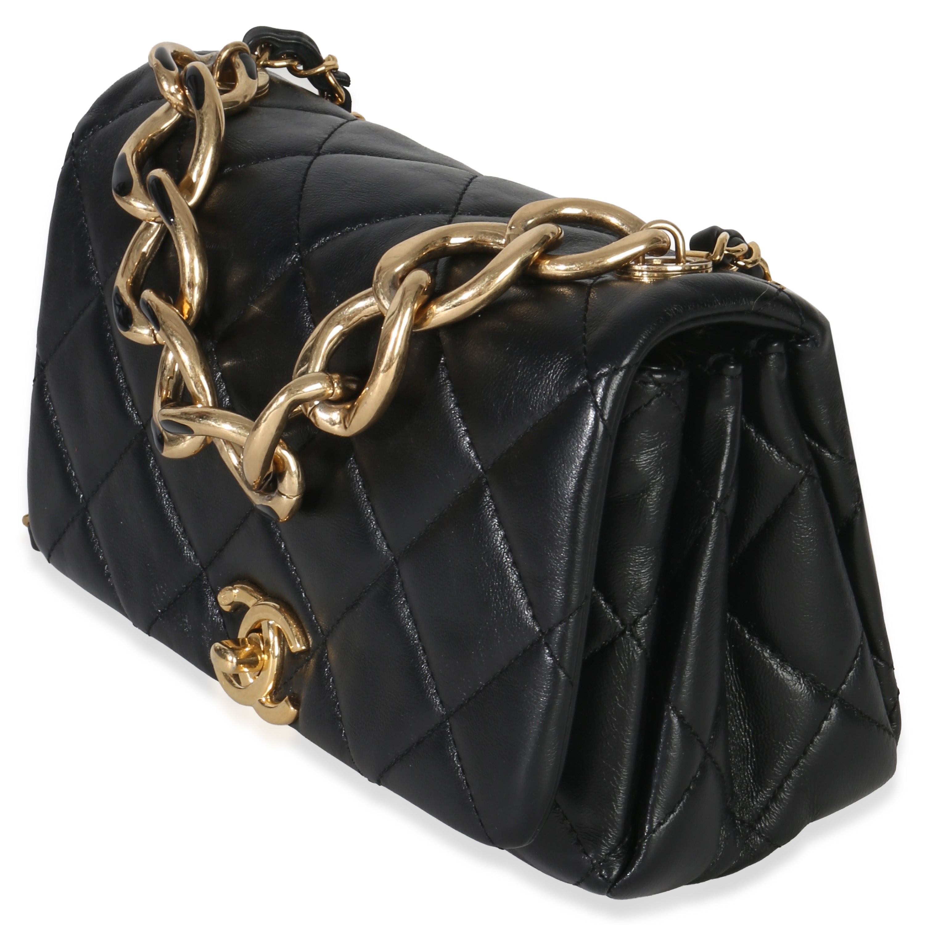 Black Quilted Lambskin Small Colour Match Flap Bag