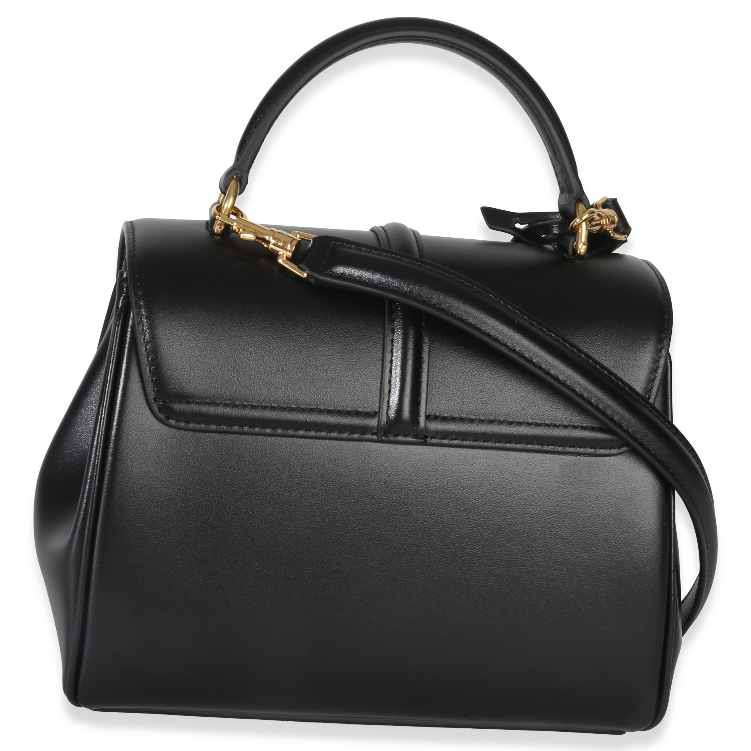Black Satinated Calfskin Mini 16 Top Handle Bag