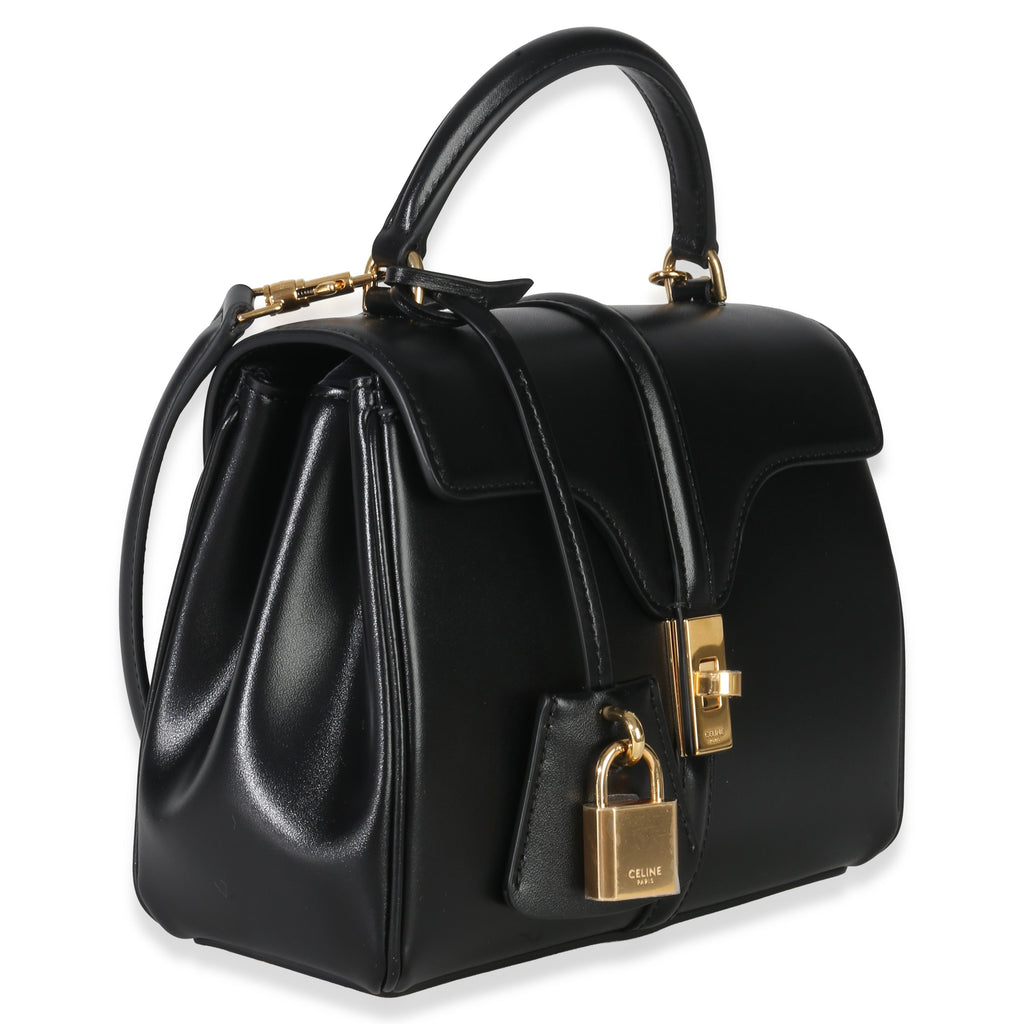 Black Satinated Calfskin Mini 16 Top Handle Bag