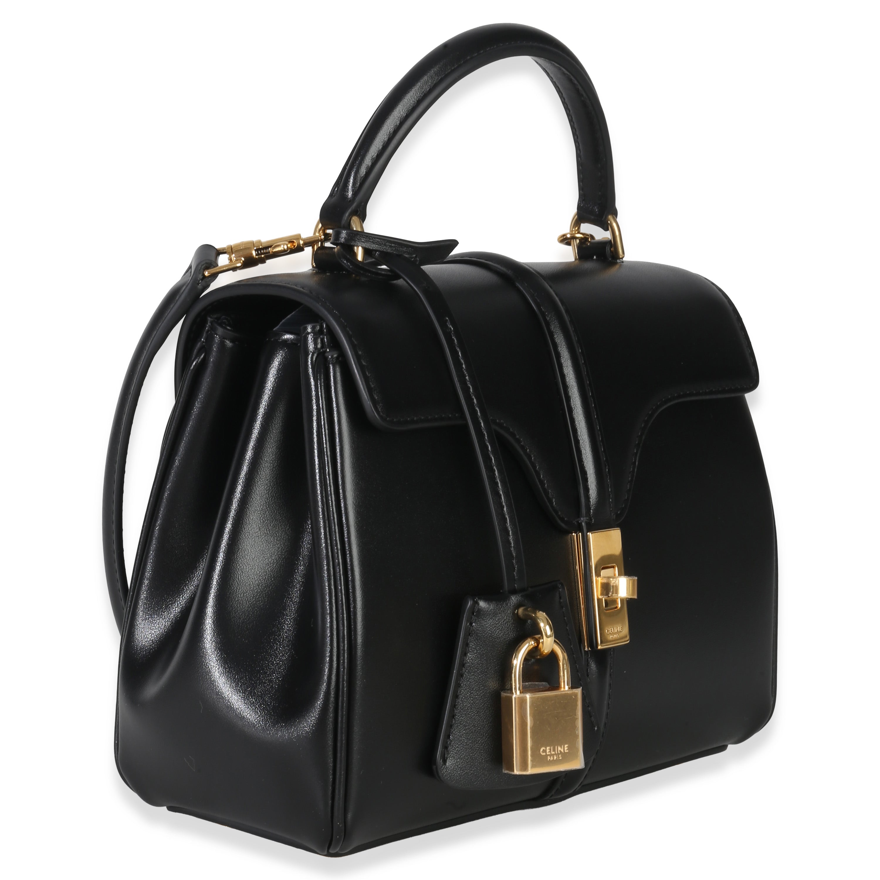 Black Satinated Calfskin Mini 16 Top Handle Bag