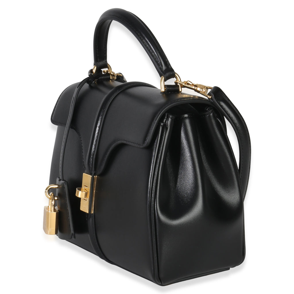 Black Satinated Calfskin Mini 16 Top Handle Bag