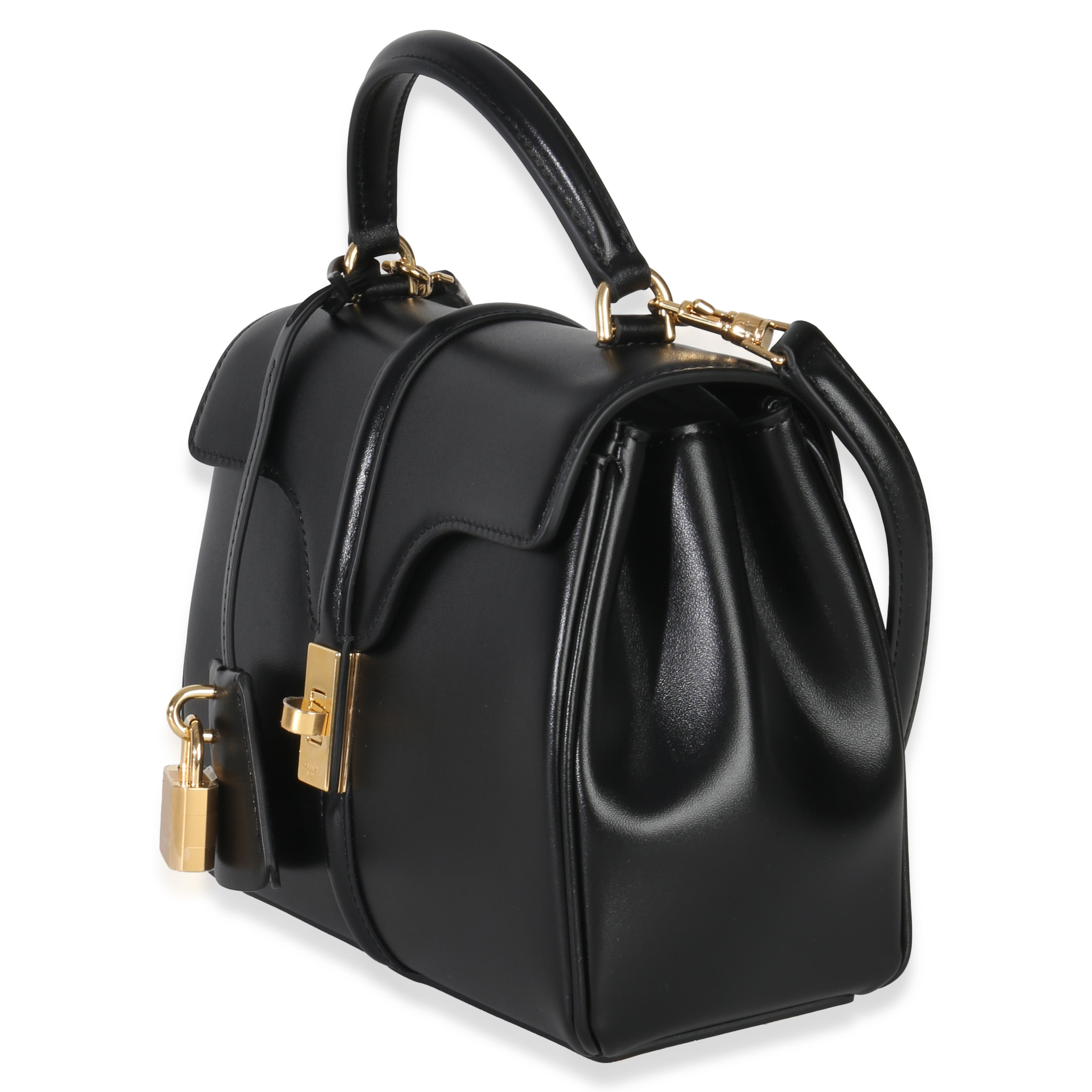 Black Satinated Calfskin Mini 16 Top Handle Bag