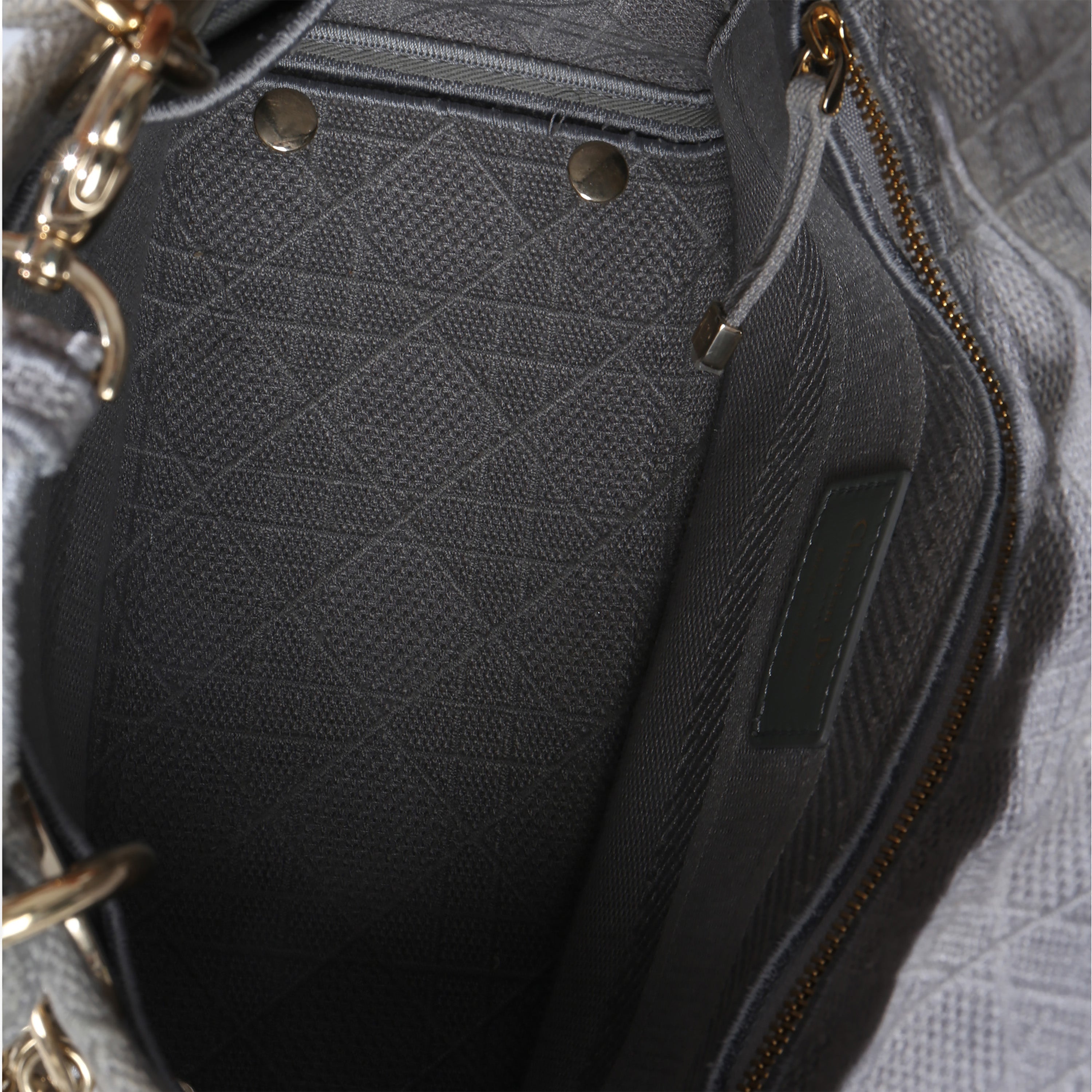 Gray Canvas Cannage Embroidered Medium Lady D-Lite Bag