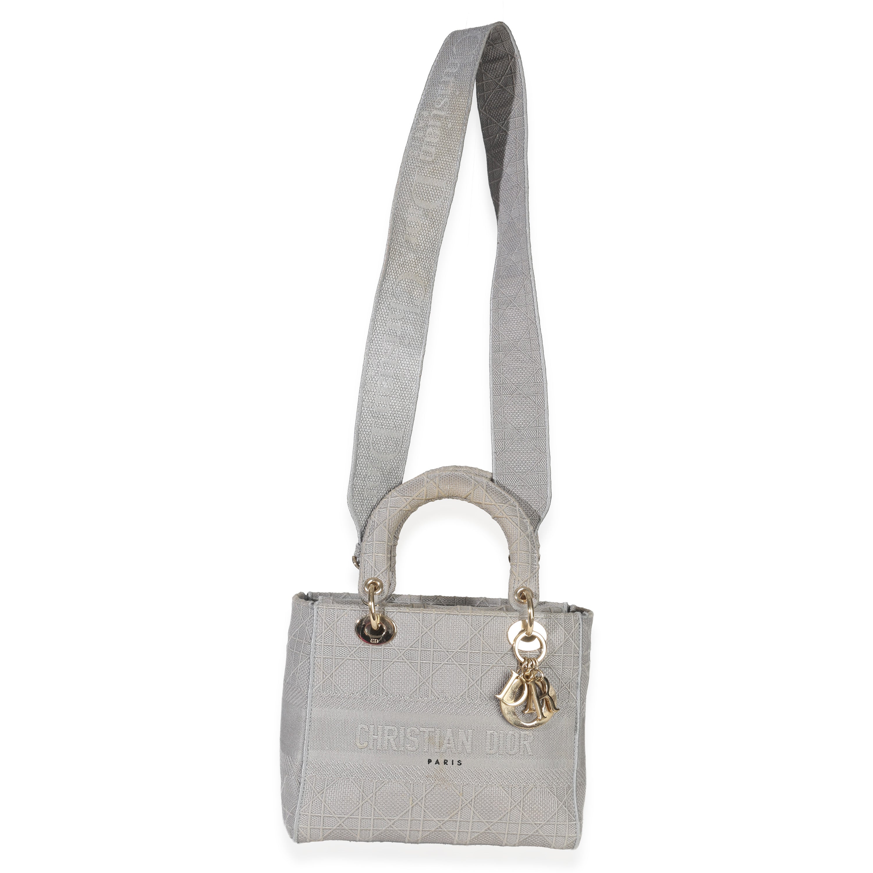 Gray Canvas Cannage Embroidered Medium Lady D-Lite Bag