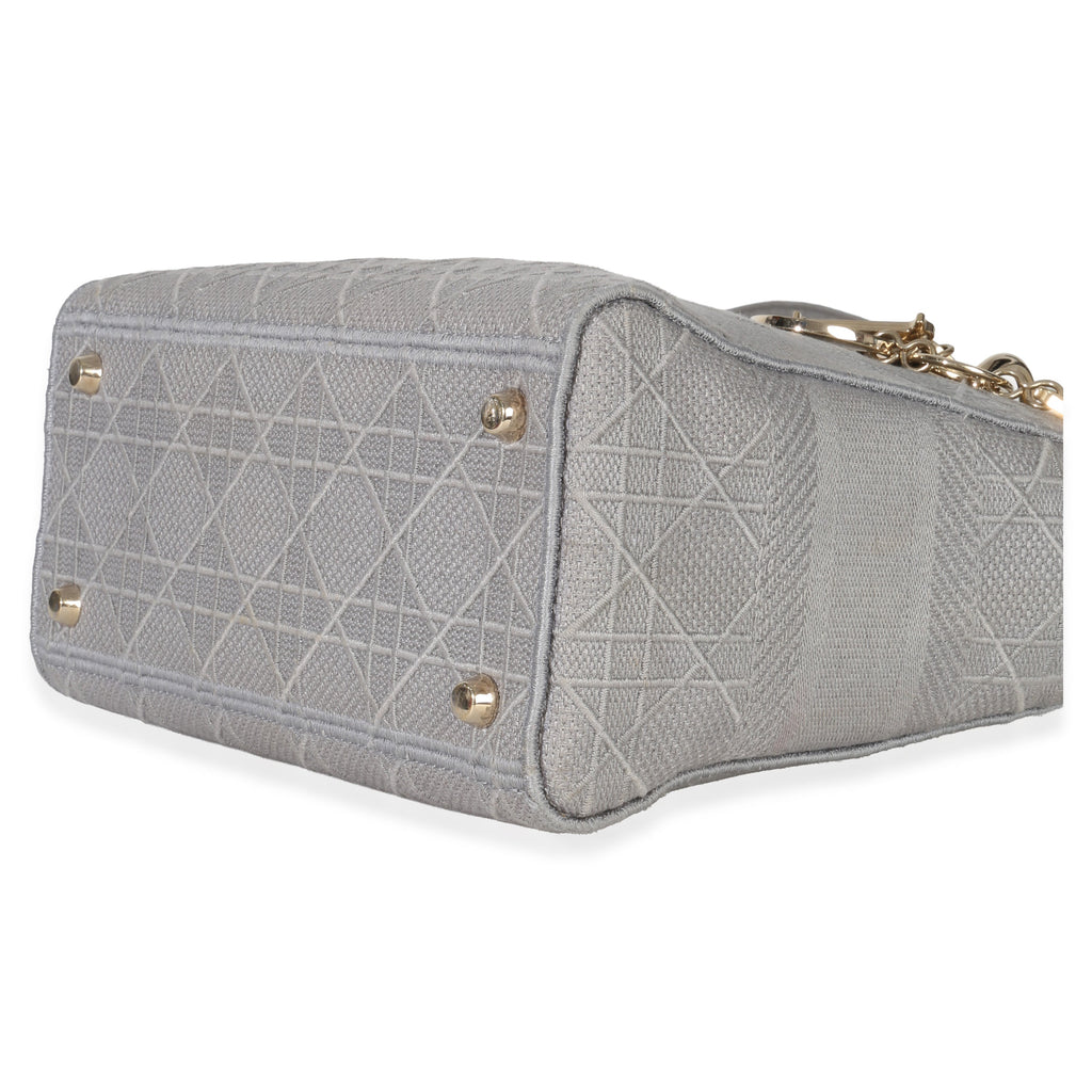 Gray Canvas Cannage Embroidered Medium Lady D-Lite Bag